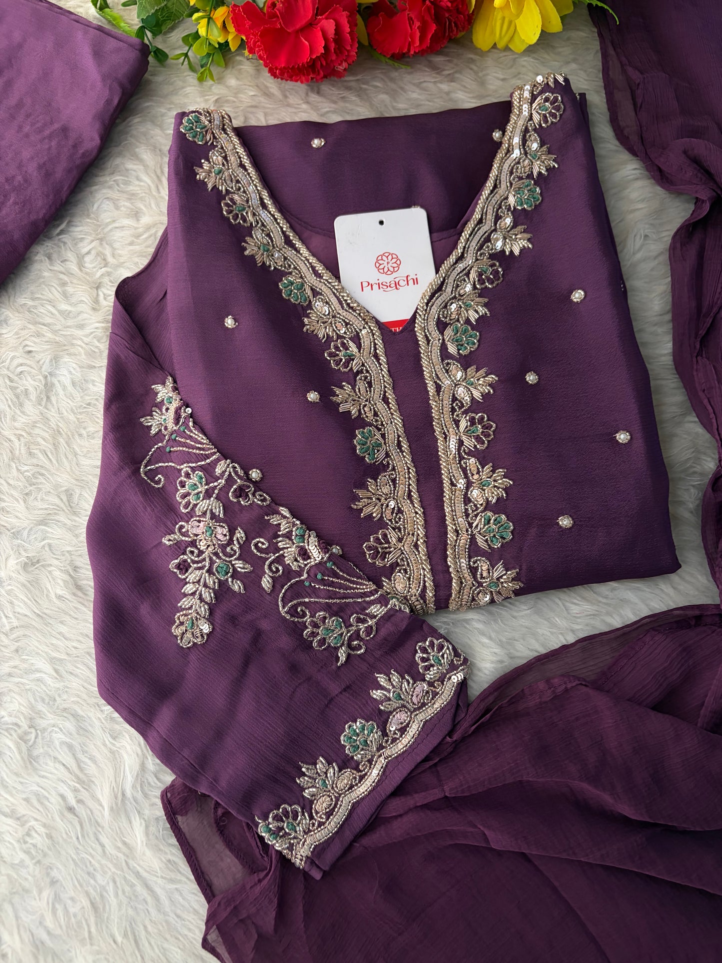 Purple Embroidered Kurta Set with Palazzo Pants & Dupatta | Festive & Party Wear Ethnic Sharara Set