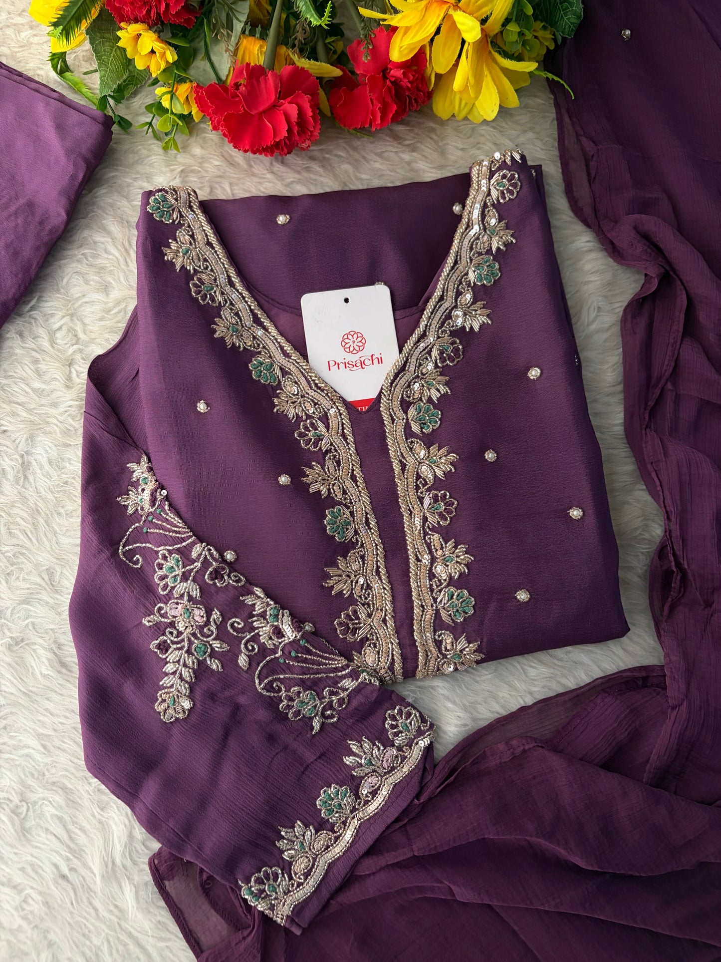 Purple Embroidered Kurta Set with Palazzo Pants & Dupatta | Festive & Party Wear Ethnic Sharara Set