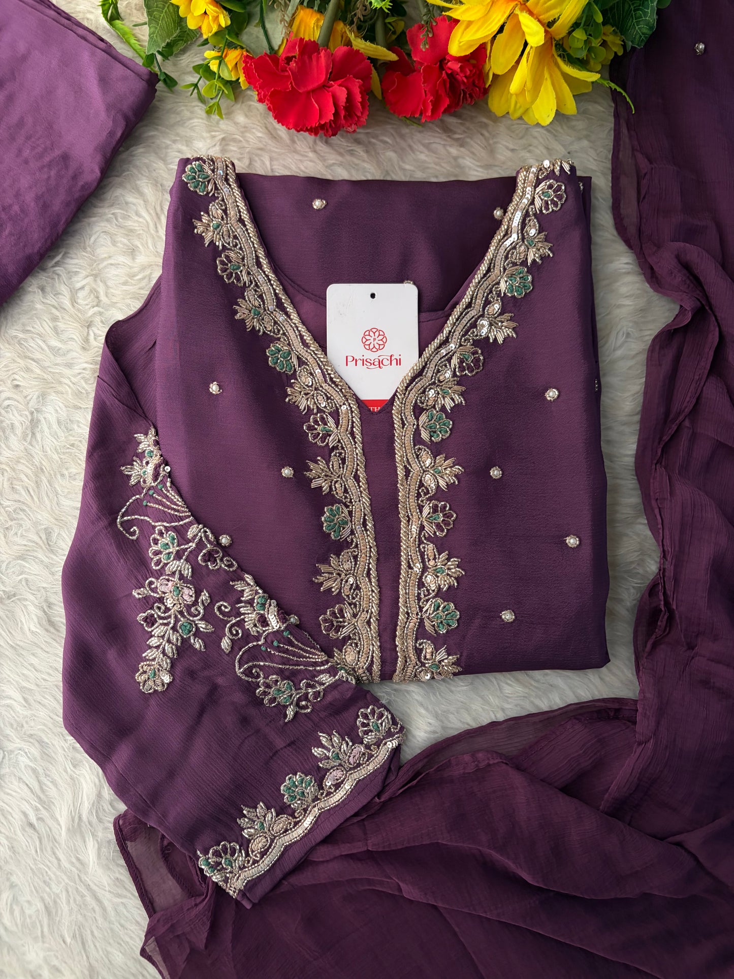 Purple Embroidered Kurta Set with Palazzo Pants & Dupatta | Festive & Party Wear Ethnic Sharara Set