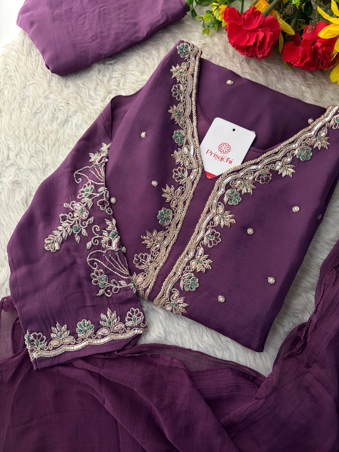 Purple Embroidered Kurta Set with Palazzo Pants & Dupatta | Festive & Party Wear Ethnic Sharara Set