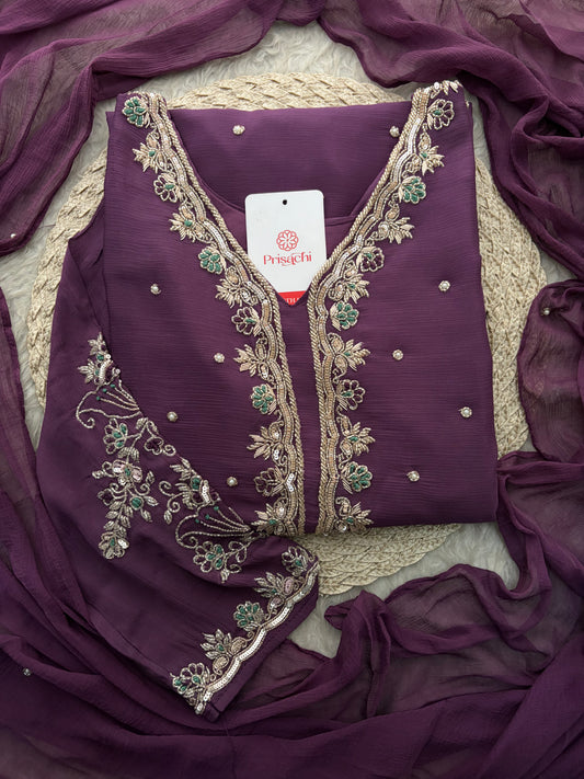 Purple Embroidered Kurta Set with Palazzo Pants & Dupatta | Festive & Party Wear Ethnic Sharara Set