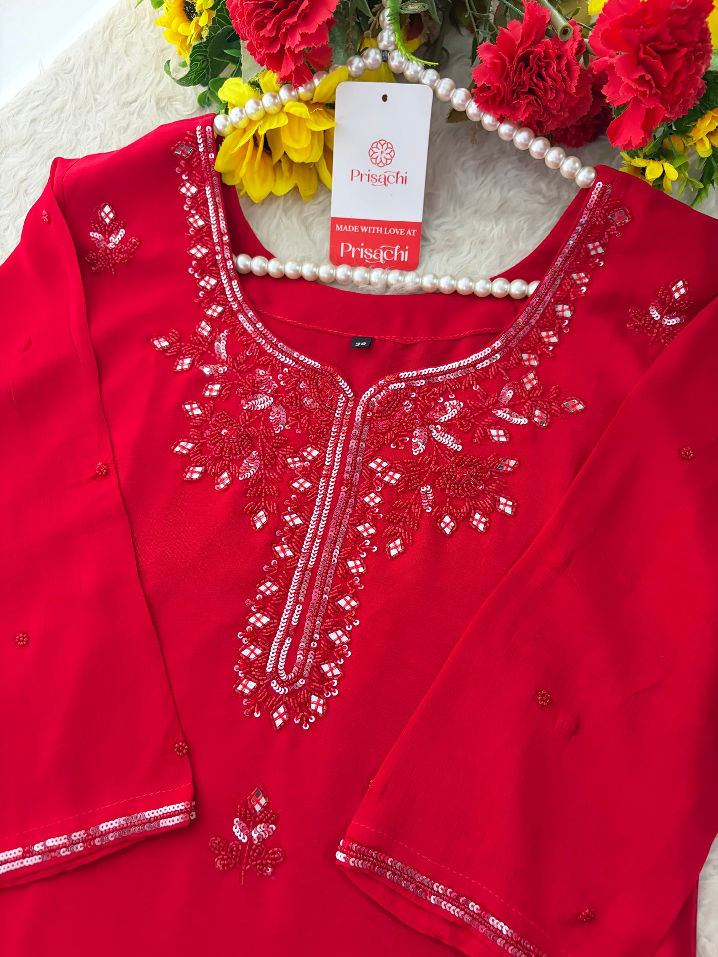 Red Embroidered Kurta Set with Palazzo & Dupatta | Festive and Party Wear Ethnic Sharara Set
