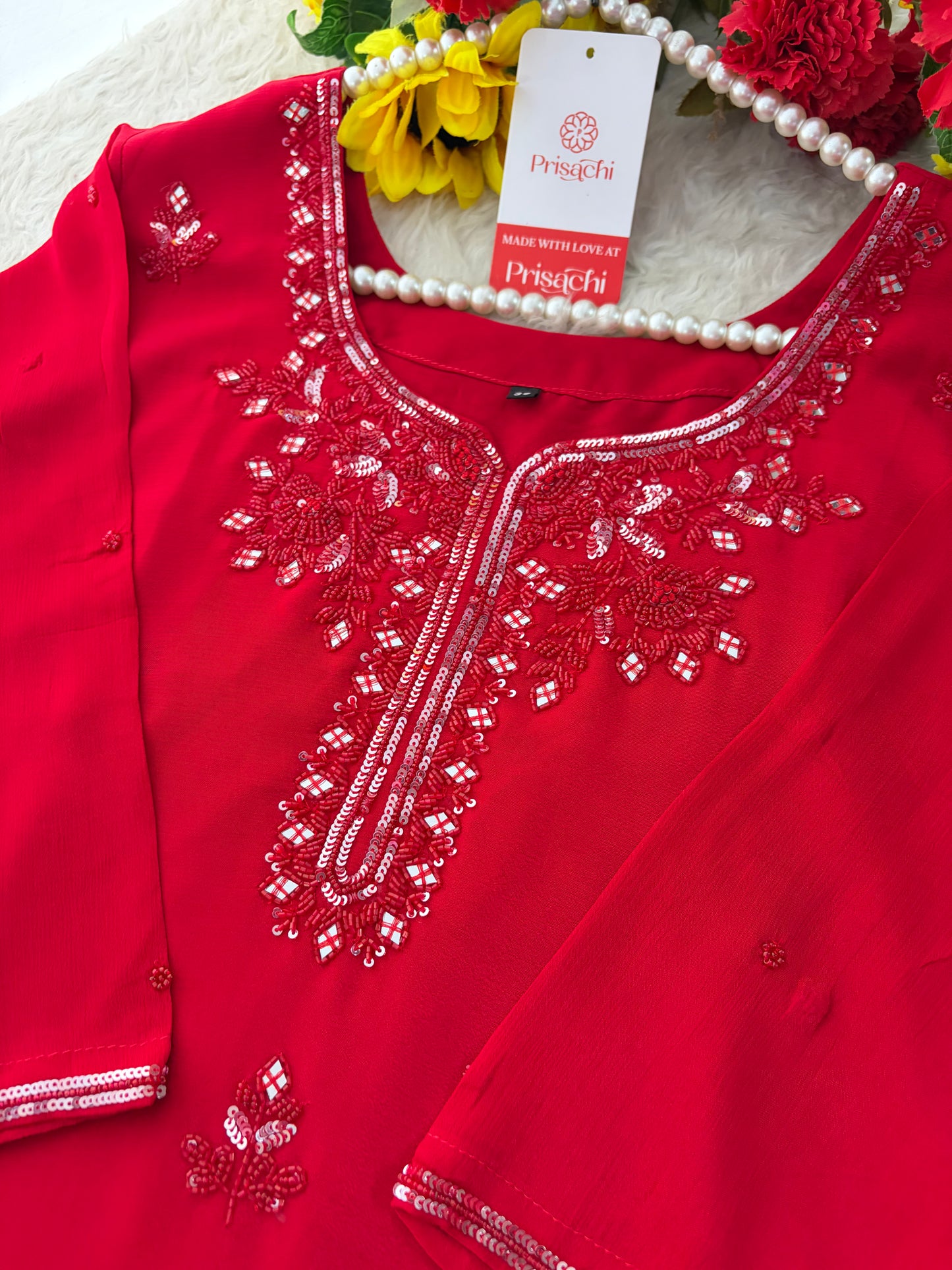Red Embroidered Kurta Set with Palazzo & Dupatta | Festive and Party Wear Ethnic Sharara Set