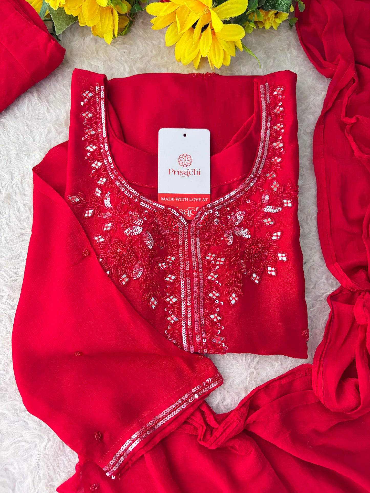 Red Embroidered Kurta Set with Palazzo & Dupatta | Festive and Party Wear Ethnic Sharara Set