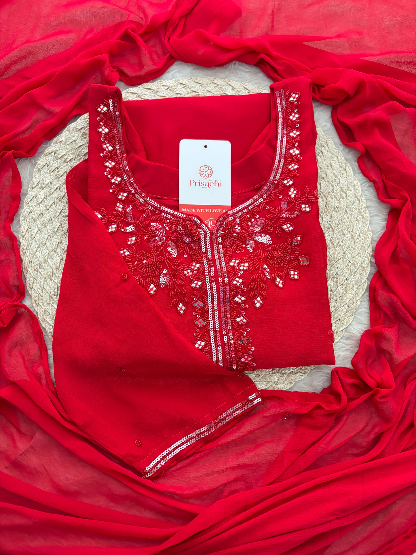 Red Embroidered Kurta Set with Palazzo & Dupatta | Festive and Party Wear Ethnic Sharara Set