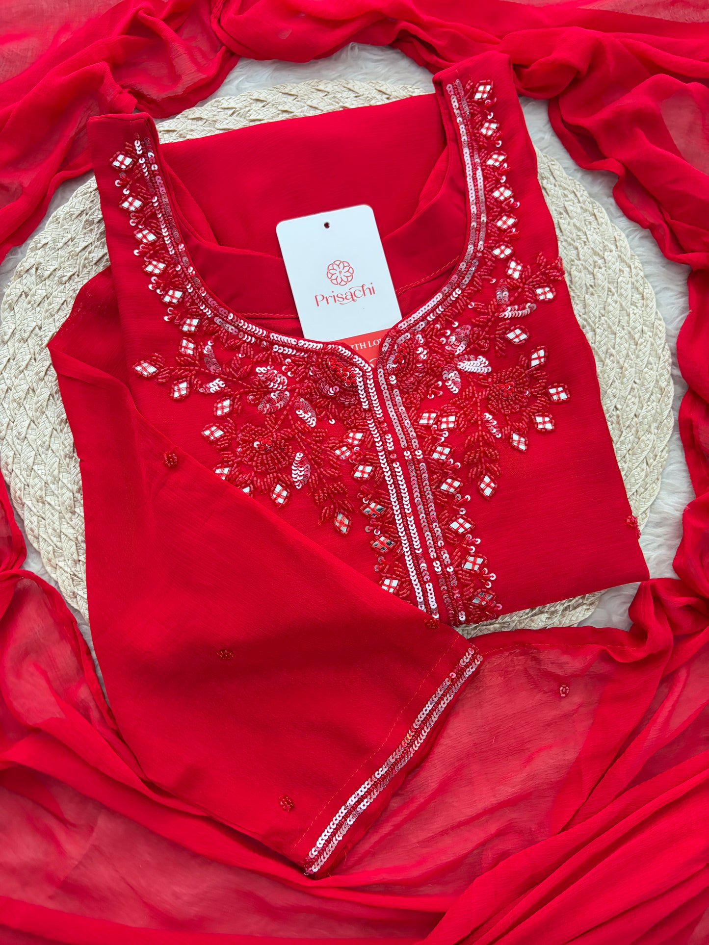 Red Embroidered Kurta Set with Palazzo & Dupatta | Festive and Party Wear Ethnic Sharara Set