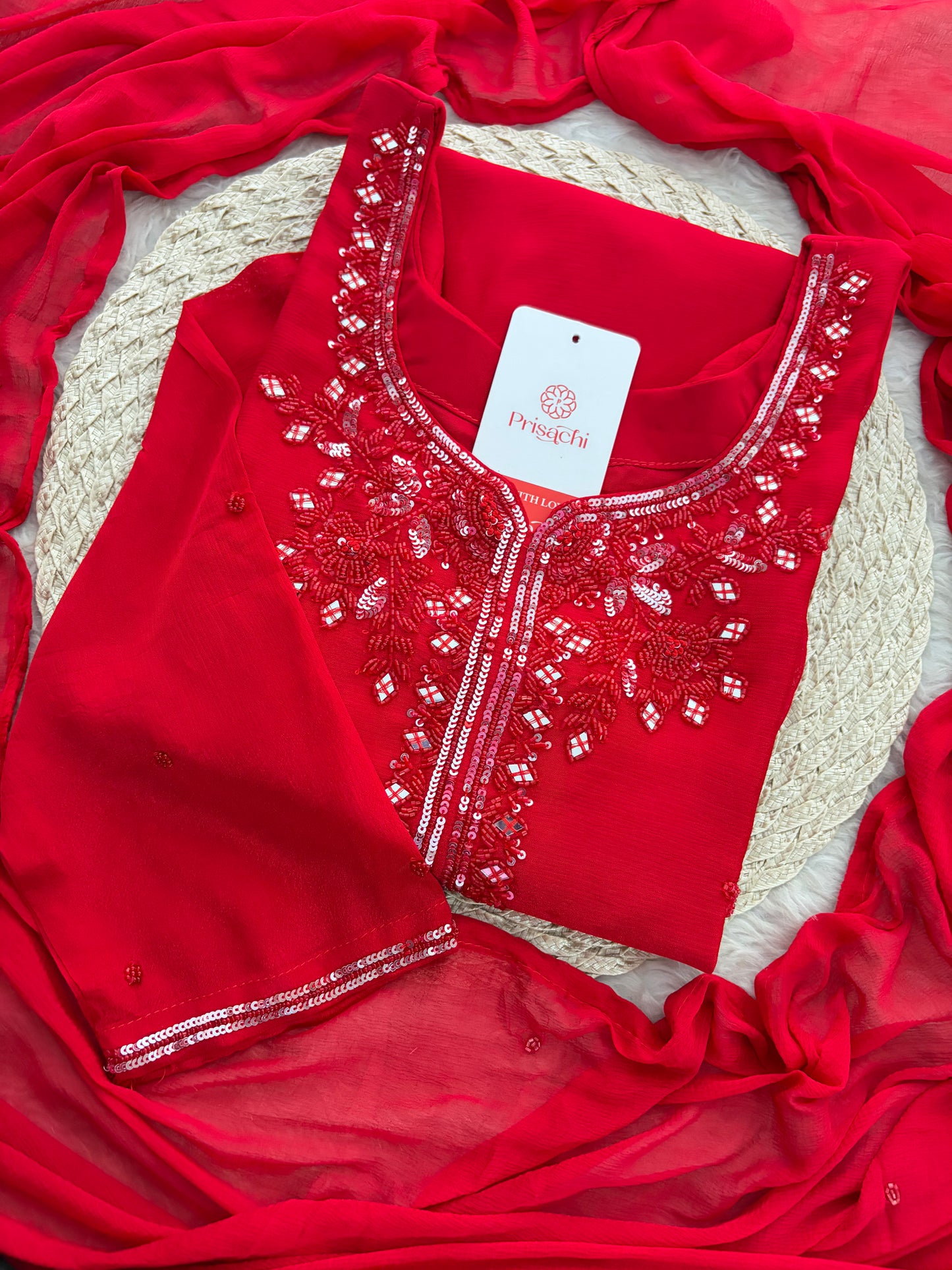 Red Embroidered Kurta Set with Palazzo & Dupatta | Festive and Party Wear Ethnic Sharara Set