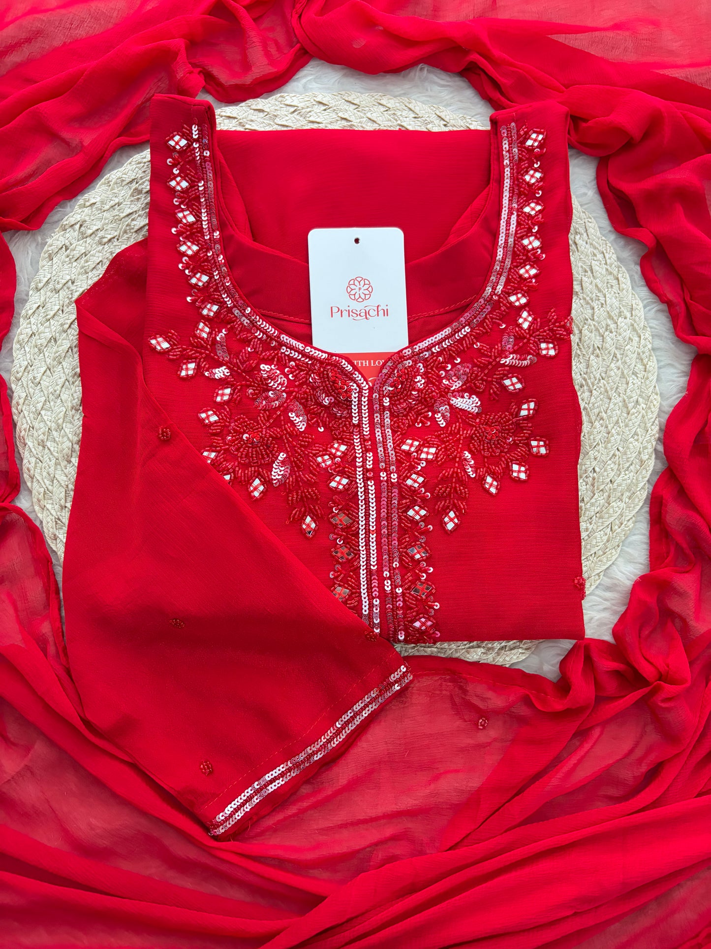 Red Embroidered Kurta Set with Palazzo & Dupatta | Festive and Party Wear Ethnic Sharara Set