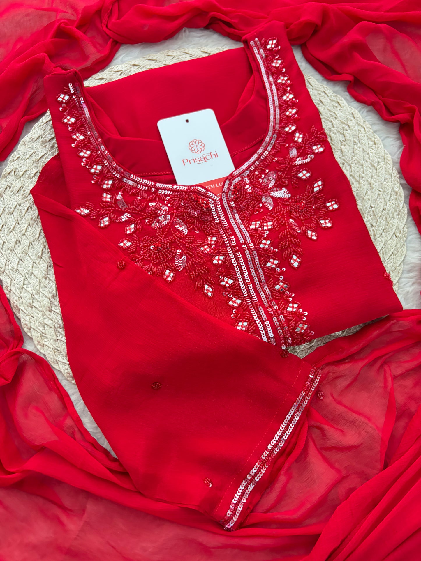 Red Embroidered Kurta Set with Palazzo & Dupatta | Festive and Party Wear Ethnic Sharara Set