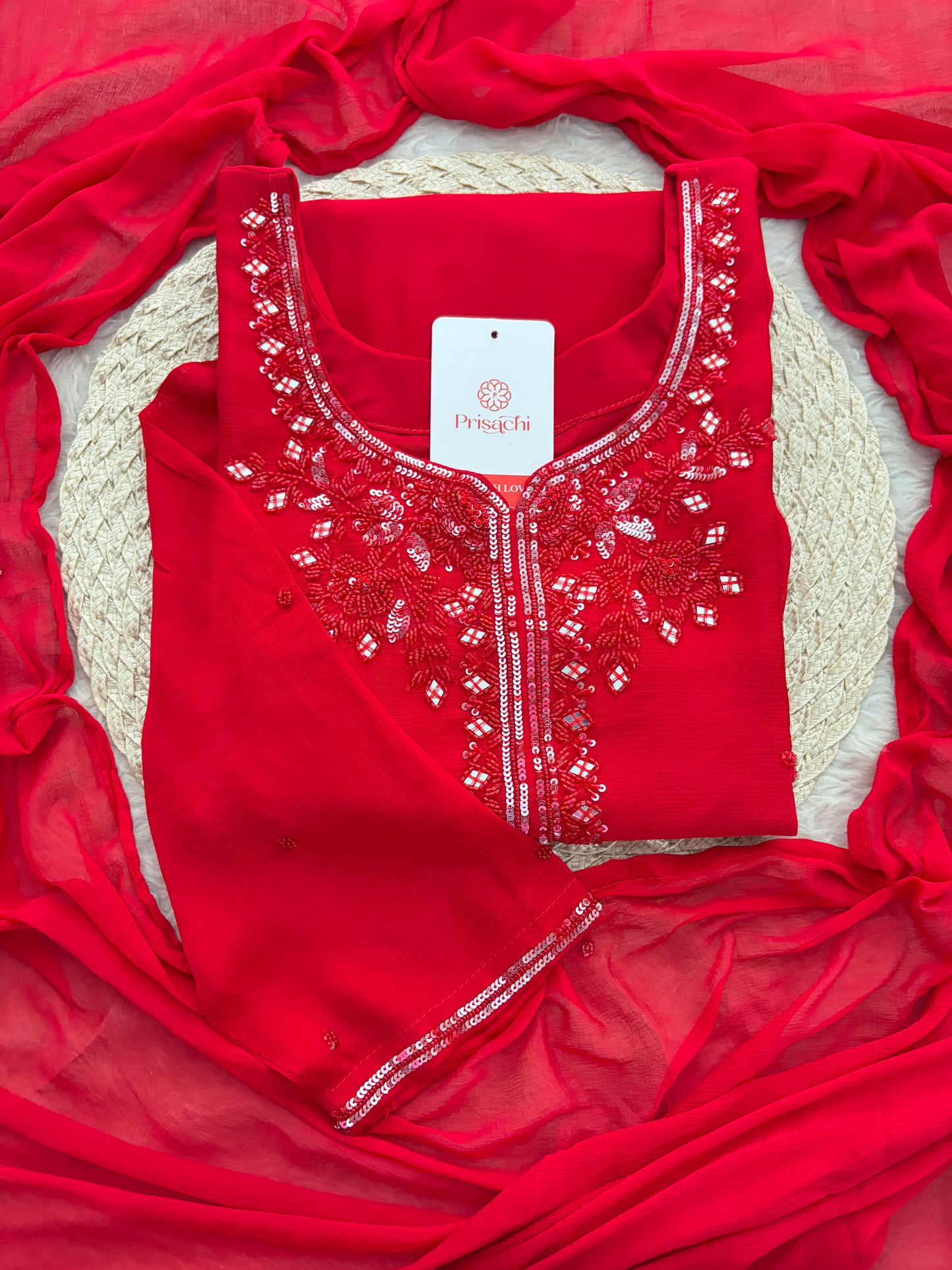 Red Embroidered Kurta Set with Palazzo & Dupatta | Festive and Party Wear Ethnic Sharara Set