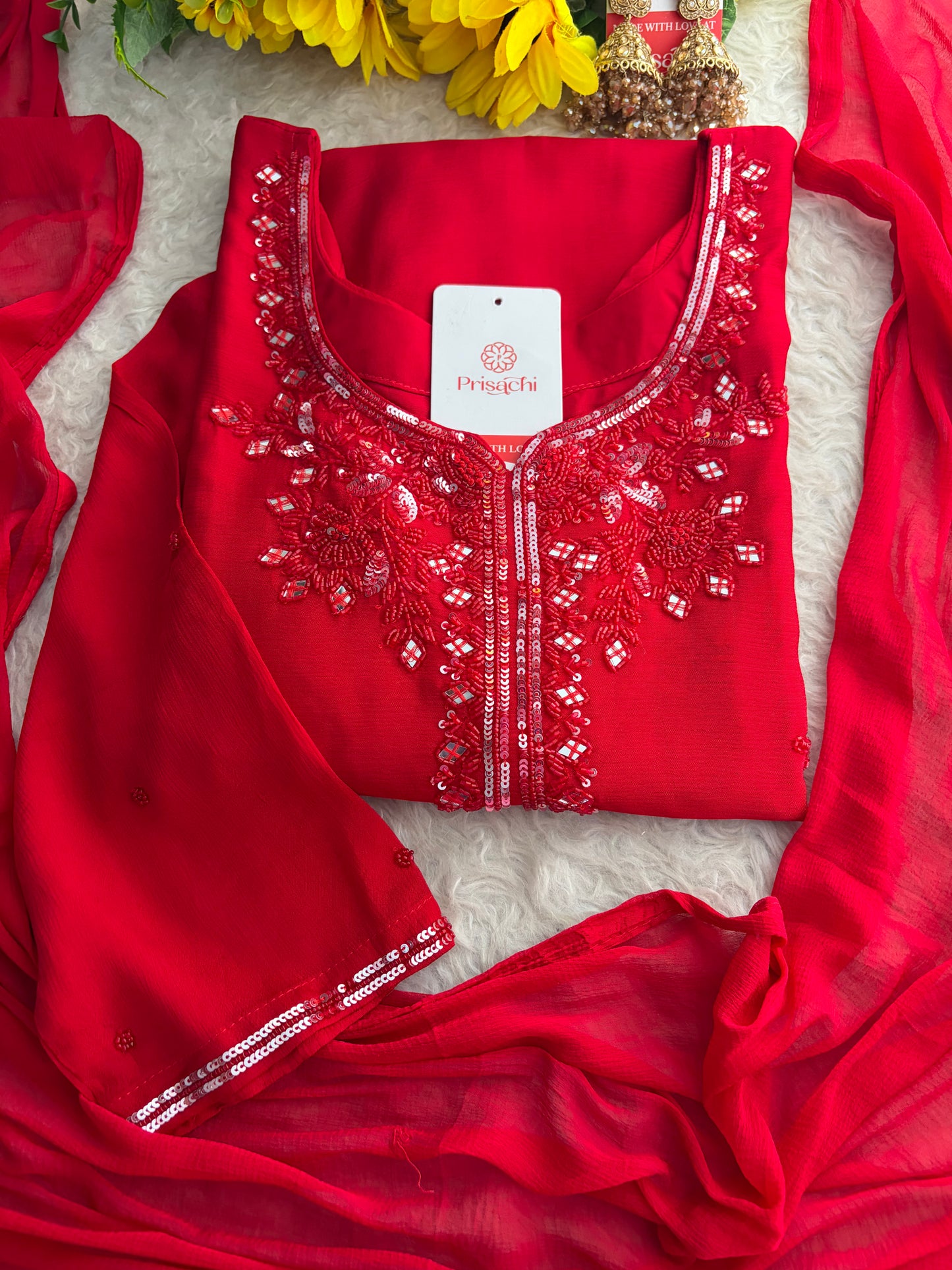 Red Embroidered Kurta Set with Palazzo & Dupatta | Festive and Party Wear Ethnic Sharara Set