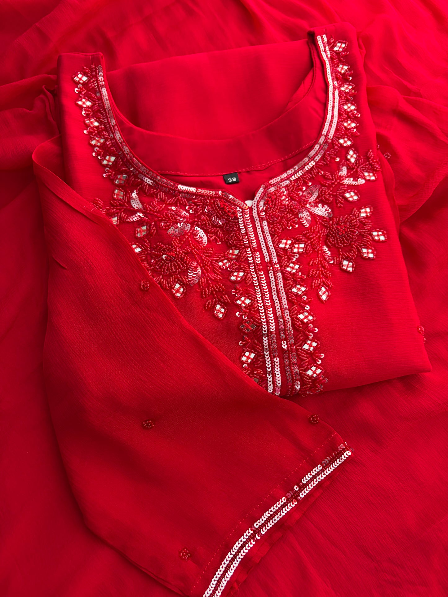 Red Embroidered Kurta Set with Palazzo & Dupatta | Festive and Party Wear Ethnic Sharara Set