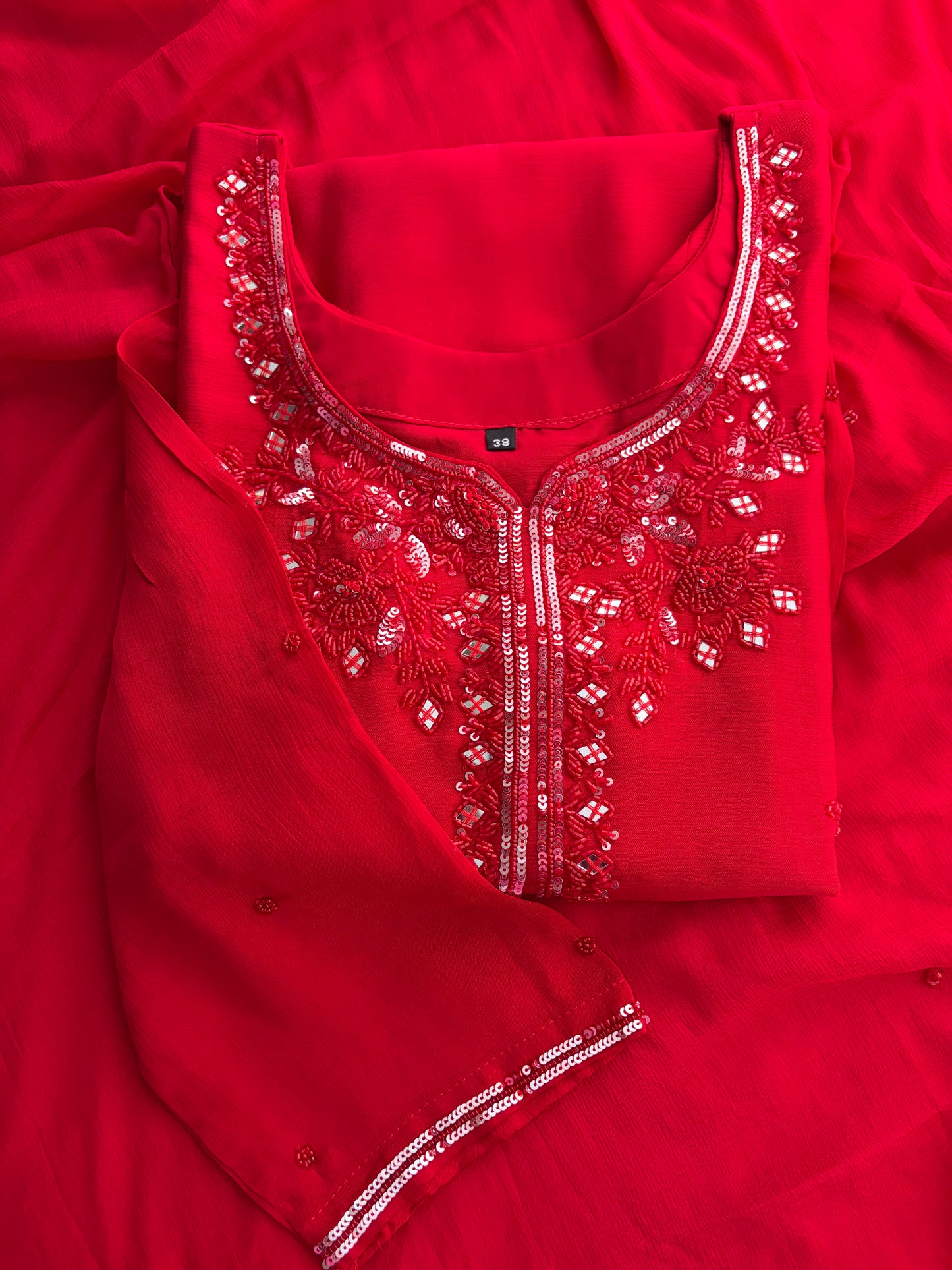 Red Embroidered Kurta Set with Palazzo & Dupatta | Festive and Party Wear Ethnic Sharara Set