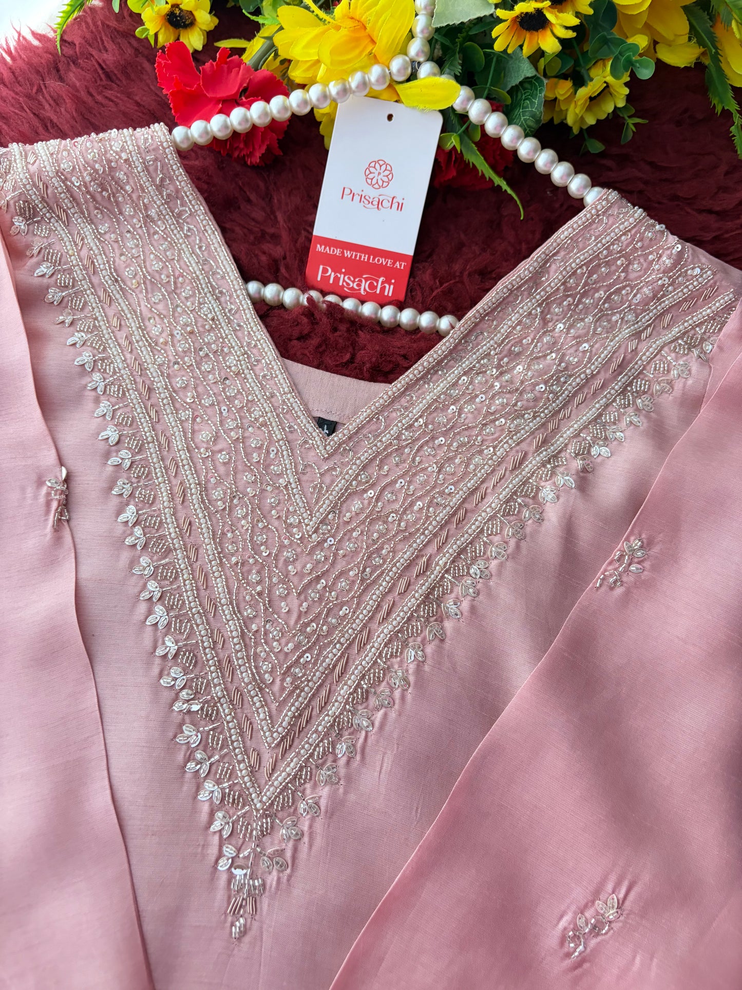 Pink Zardozi Embroidered Kurta Set for Women with Pants & Dupatta | Festive Ethnic wear