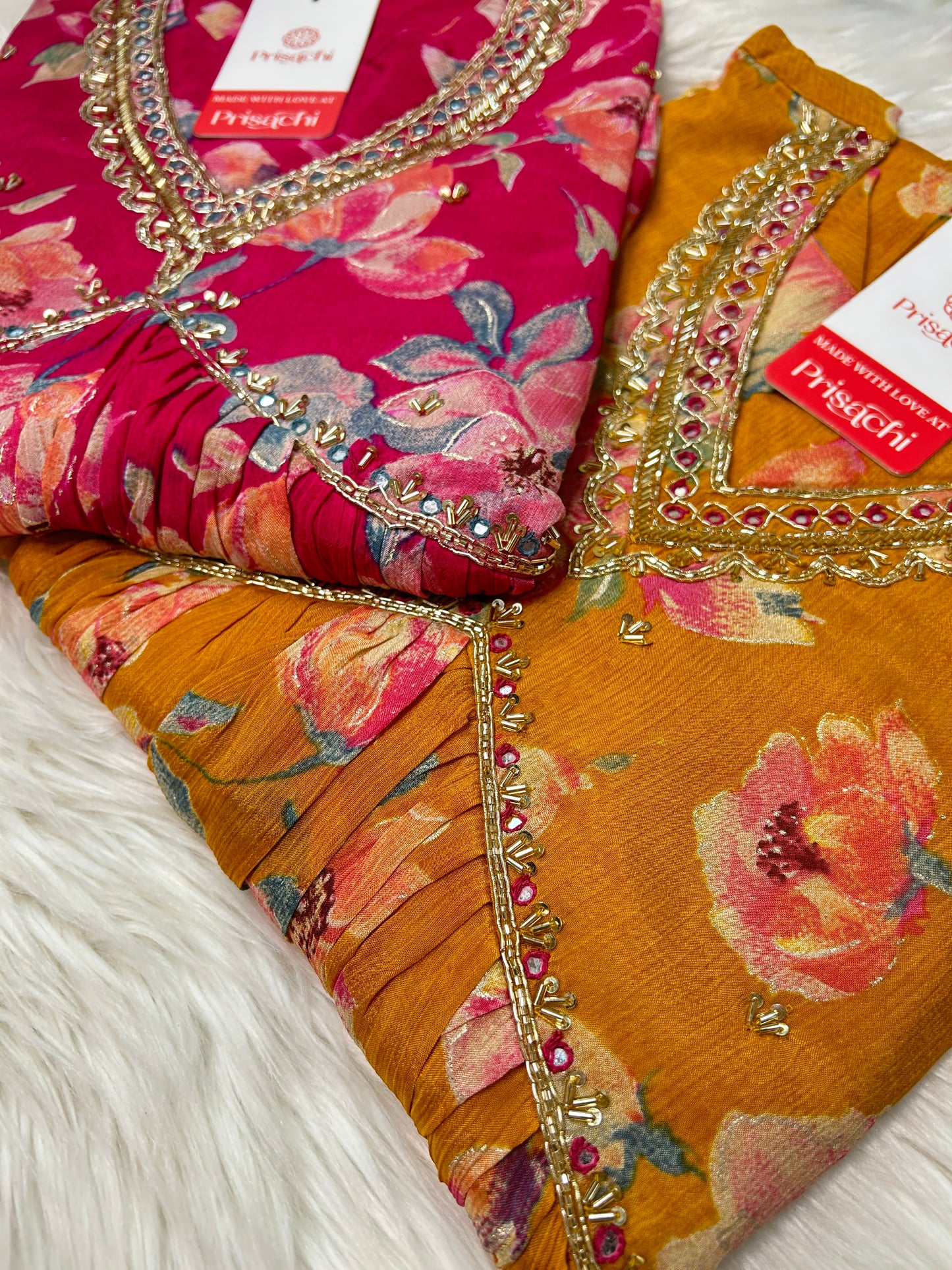 Pink Chinon floral print Alia cut Anarkali dress without duppata