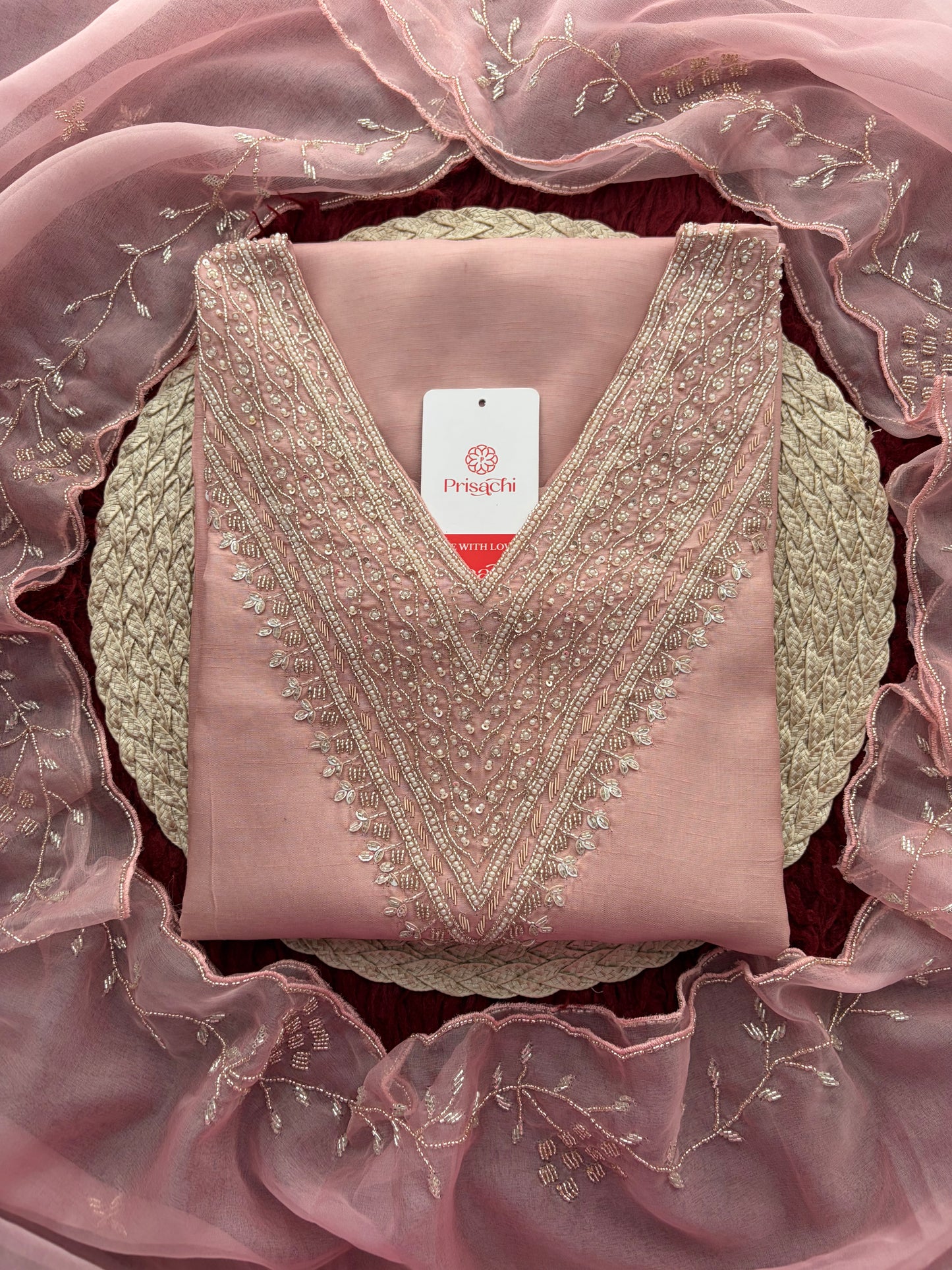 Pink Zardozi Embroidered Kurta Set for Women with Pants & Dupatta | Festive Ethnic wear