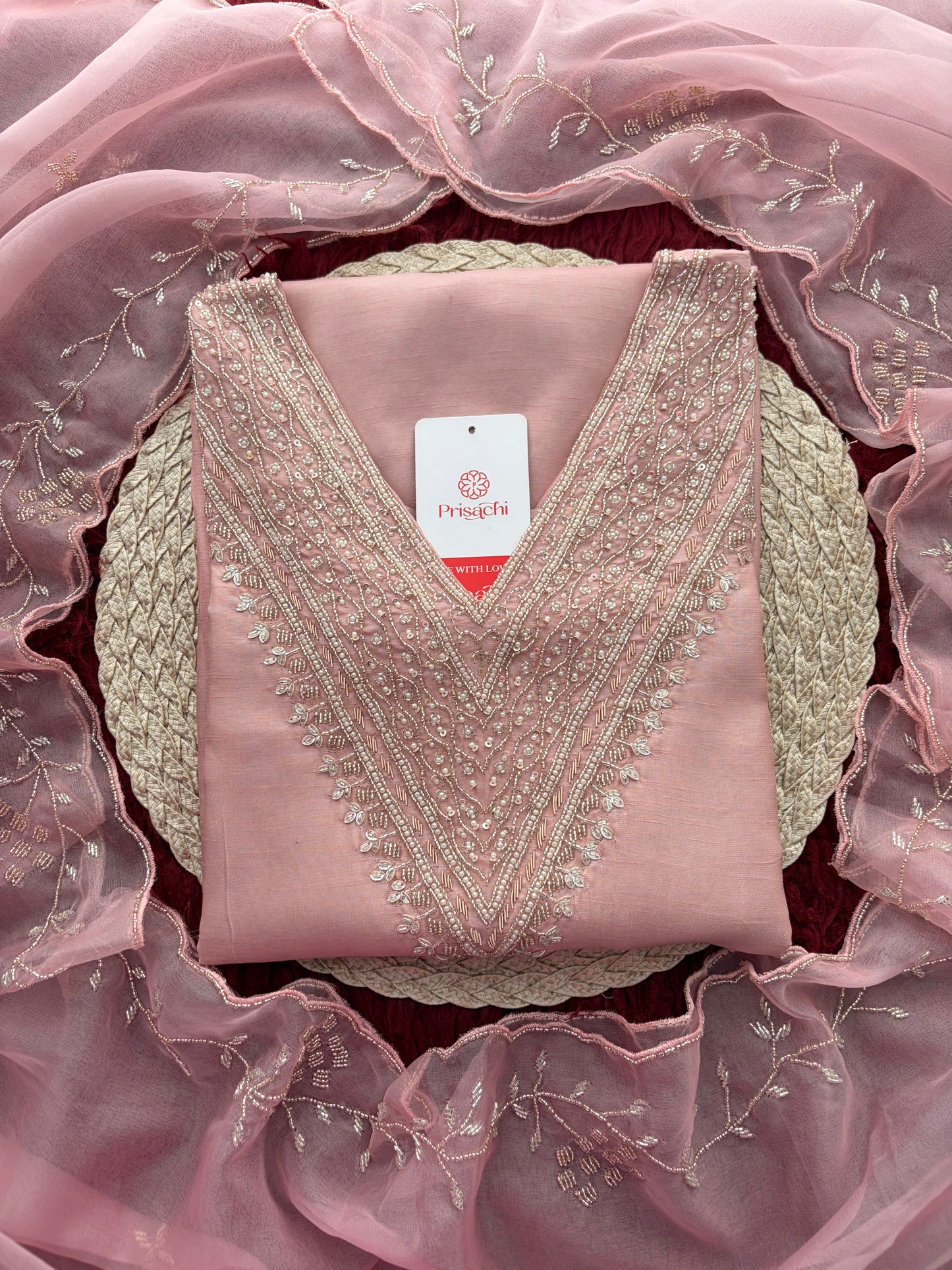 Pink Zardozi Embroidered Kurta Set for Women with Pants & Dupatta | Festive Ethnic wear