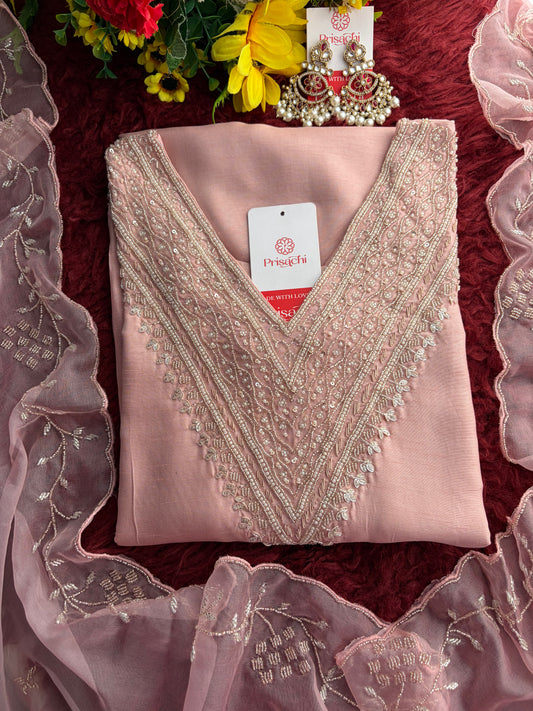 Pink Zardozi Embroidered Kurta Set for Women with Pants & Dupatta | Festive Ethnic wear