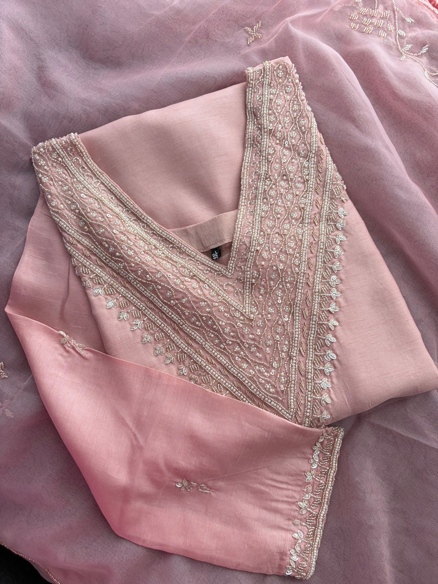 Pink Zardozi Embroidered Kurta Set for Women with Pants & Dupatta | Festive Ethnic wear