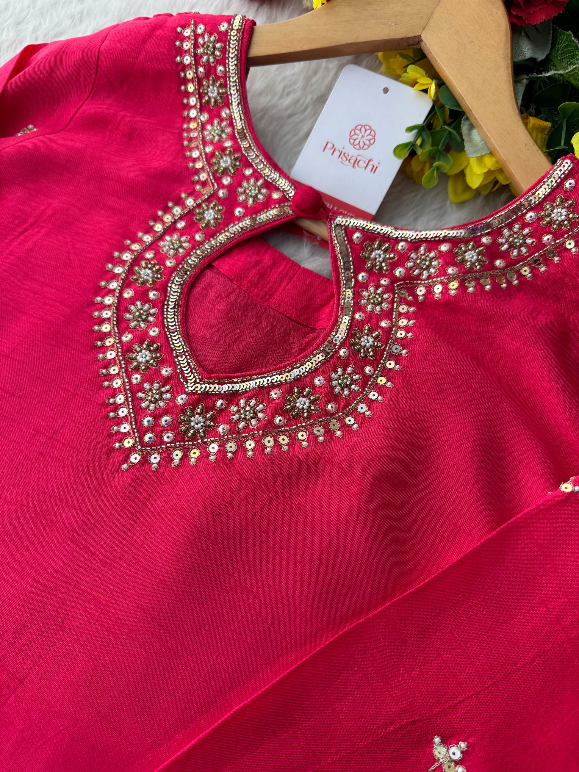 Designer Pink Embroidered Ethnic Kurta Set with Pant & Dupatta - Prisachi Official