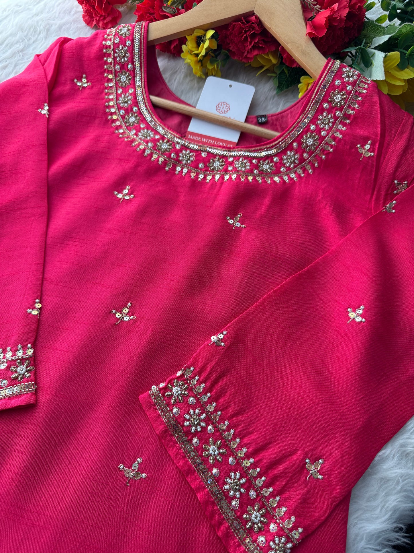 Designer Pink Embroidered Ethnic Kurta Set with Pant & Dupatta - Prisachi Official