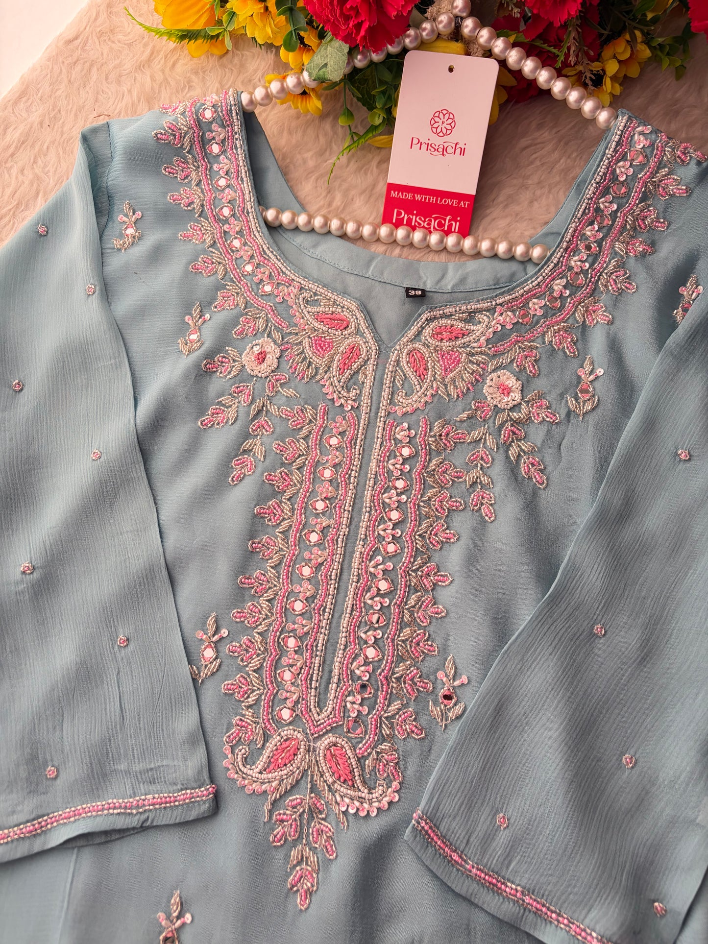 Blue Zardozi Embroidered Sharara Suit Set with Dupatta | Festive & Wedding Ethnic Wear