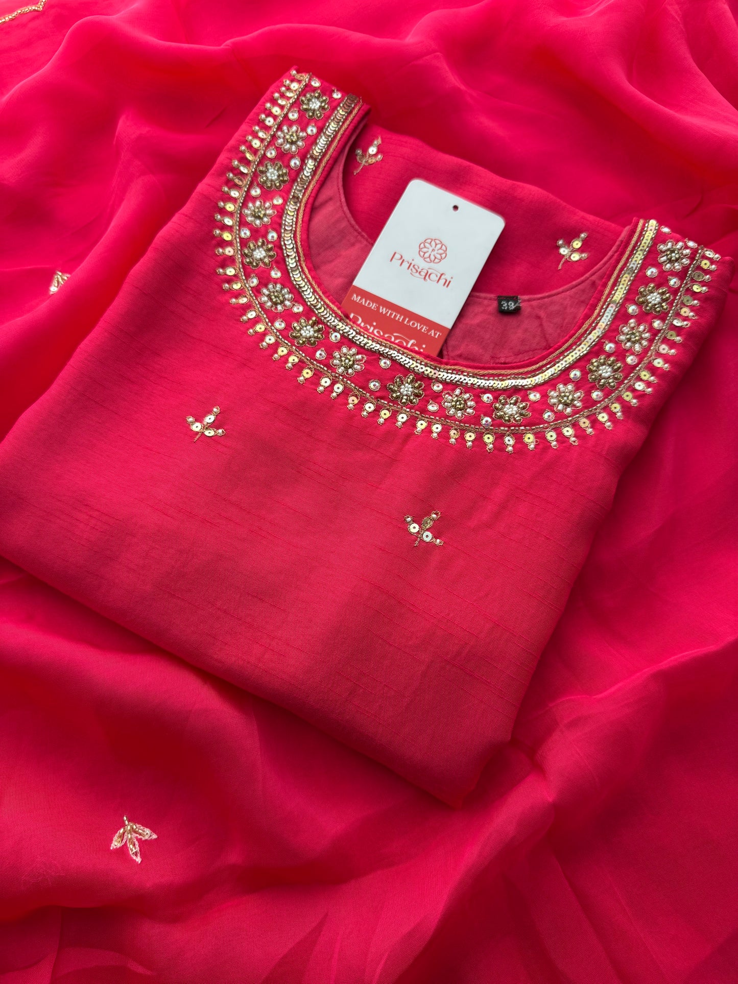 Designer Pink Embroidered Ethnic Kurta Set with Pant & Dupatta - Prisachi Official