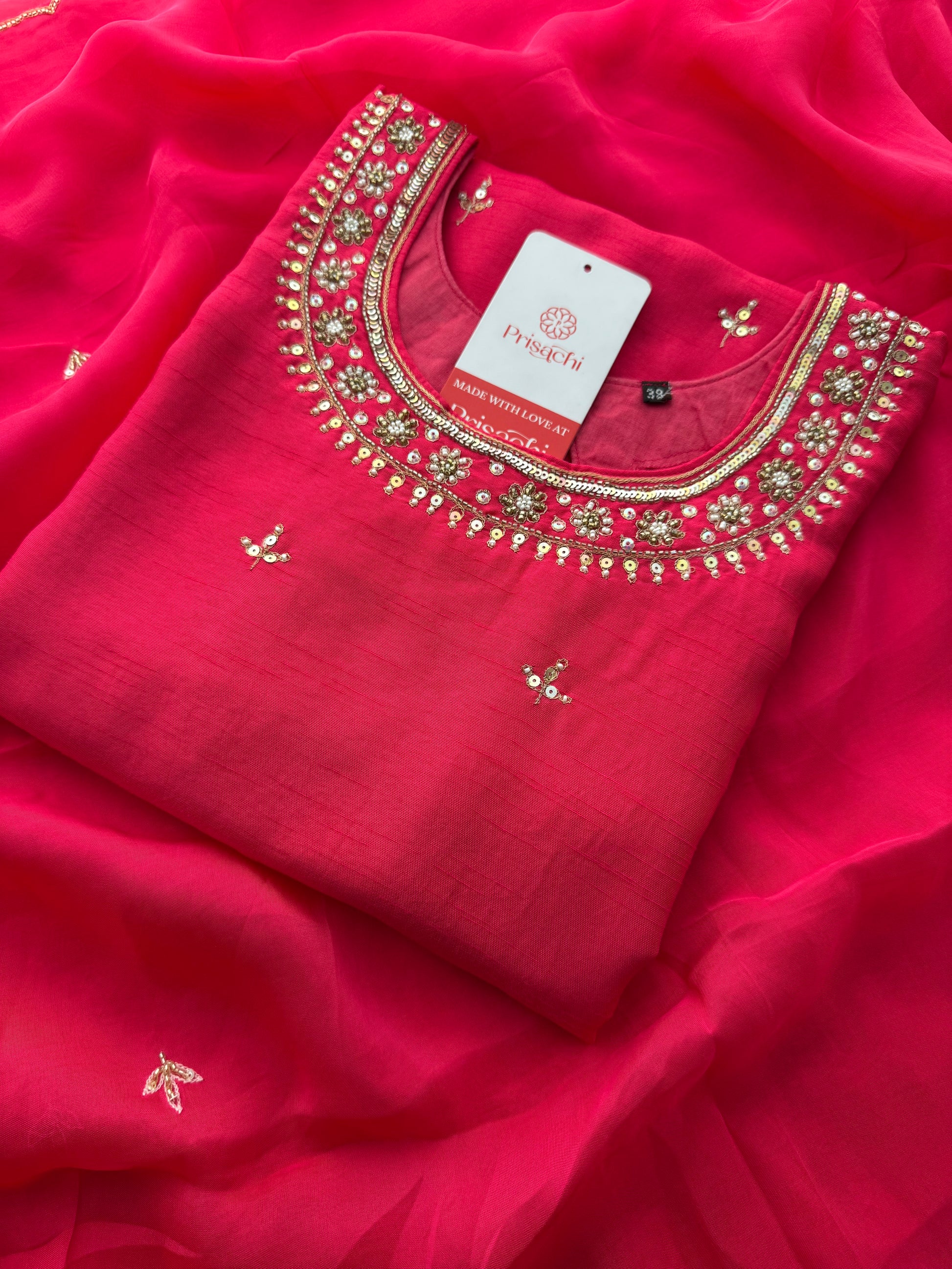 Designer Pink Embroidered Ethnic Kurta Set with Pant & Dupatta - Prisachi Official