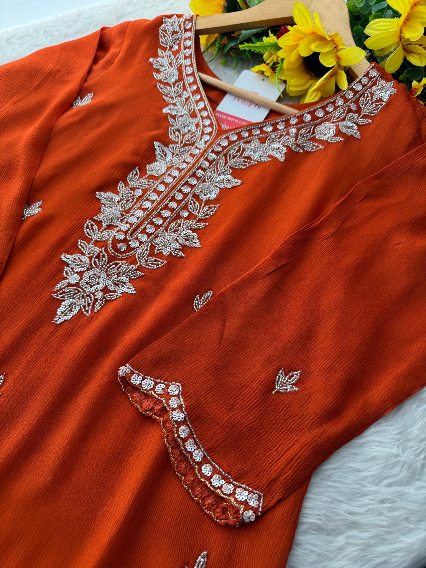 Orange Zardozi Embroidered Sharara Suit Set with Dupatta | Festive & Wedding Ethnic Wear - Prisachi Official