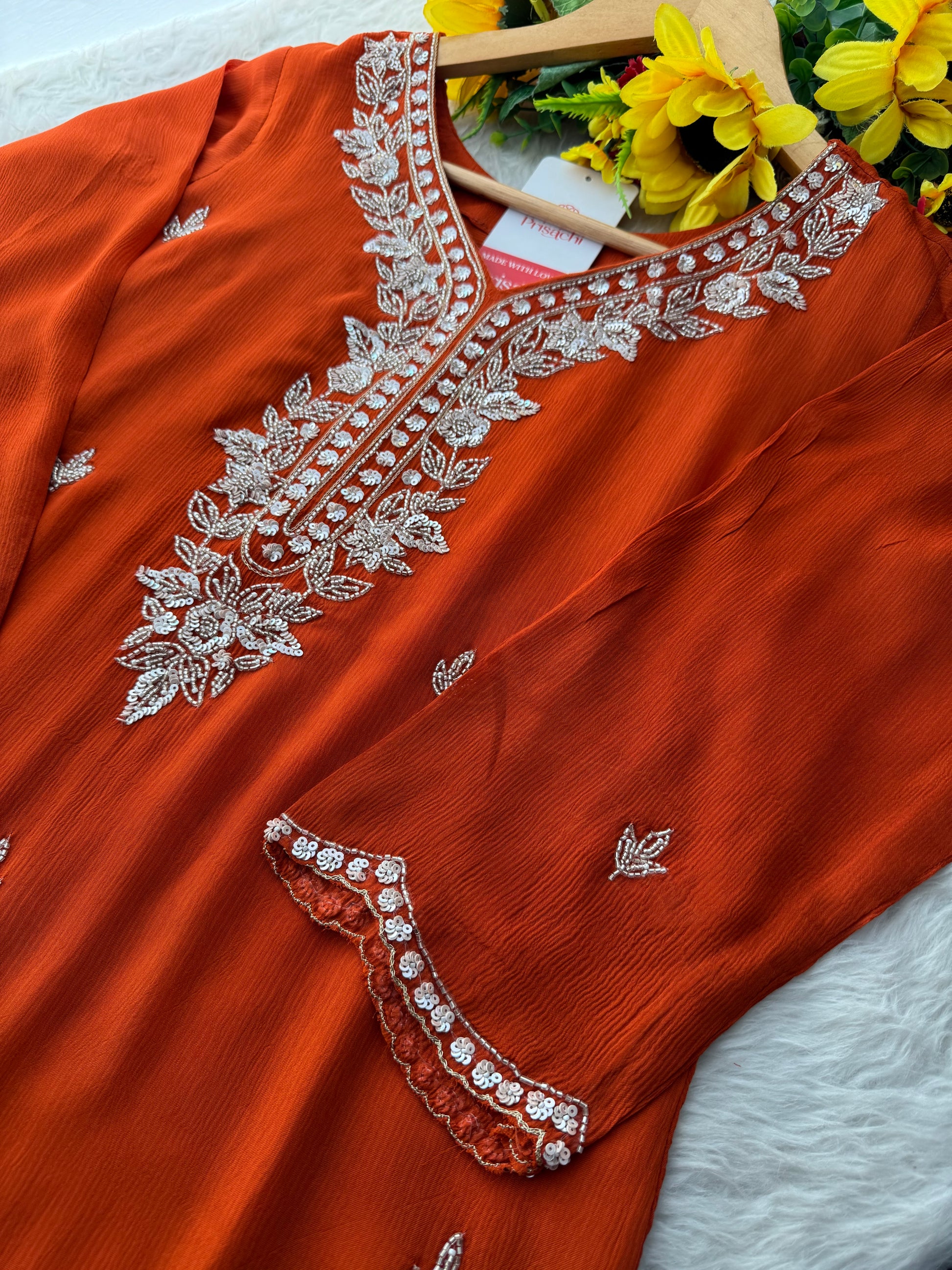 Orange Zardozi Embroidered Sharara Suit Set with Dupatta | Festive & Wedding Ethnic Wear - Prisachi Official