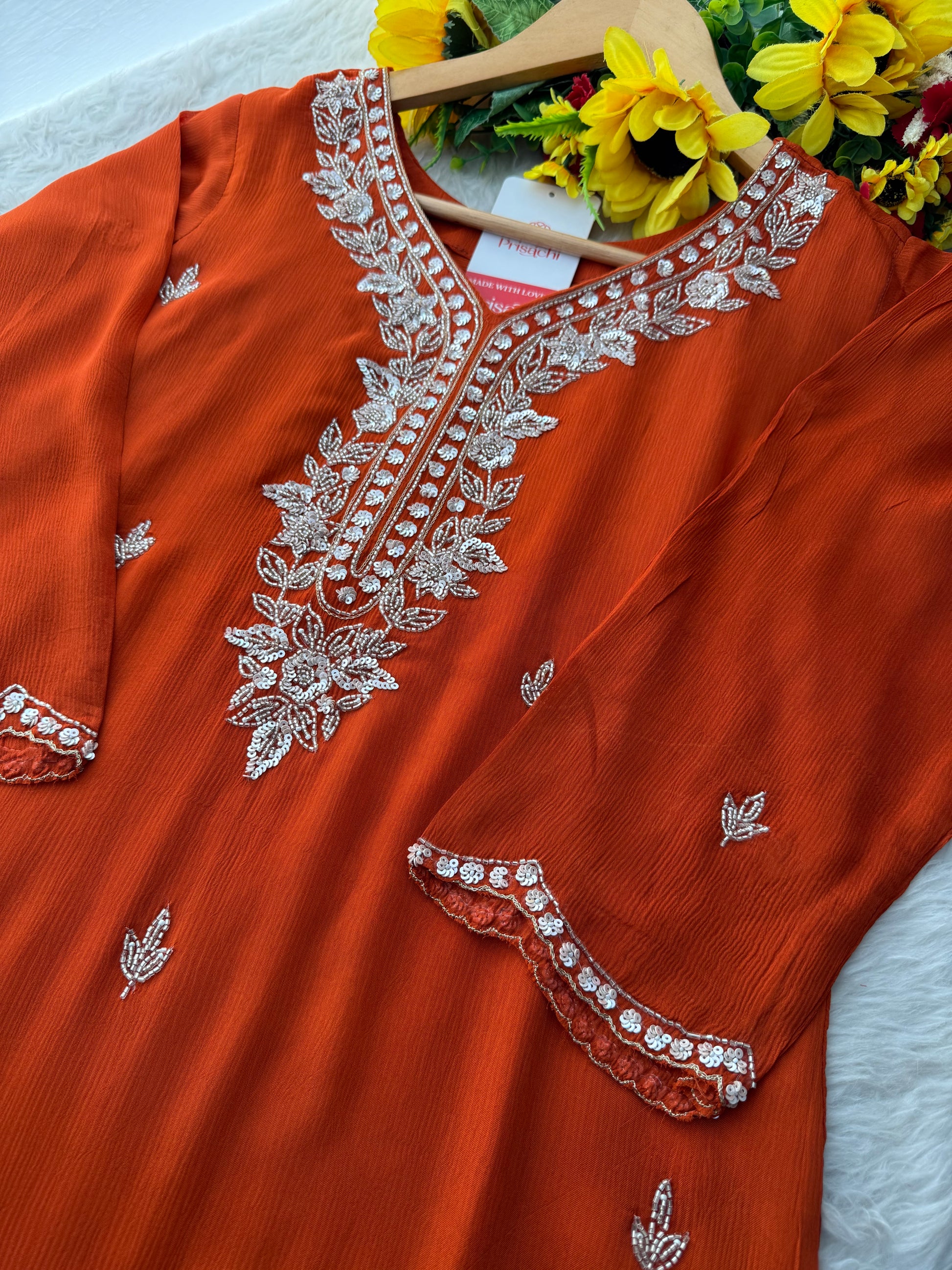 Orange Zardozi Embroidered Sharara Suit Set with Dupatta | Festive & Wedding Ethnic Wear - Prisachi Official