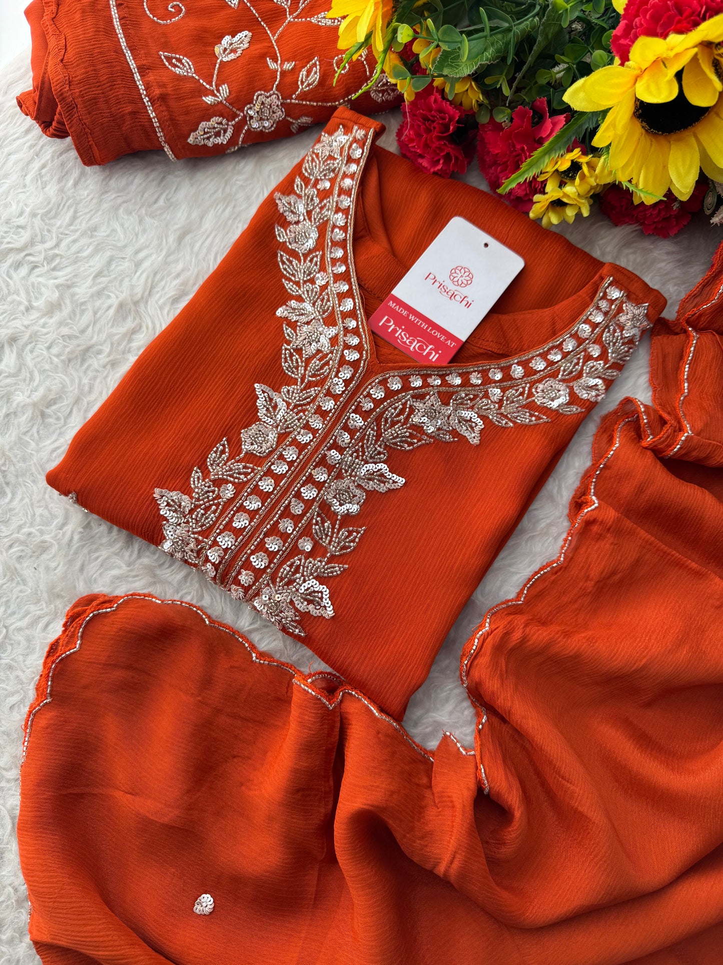 Orange Zardozi Embroidered Sharara Suit Set with Dupatta | Festive & Wedding Ethnic Wear - Prisachi Official