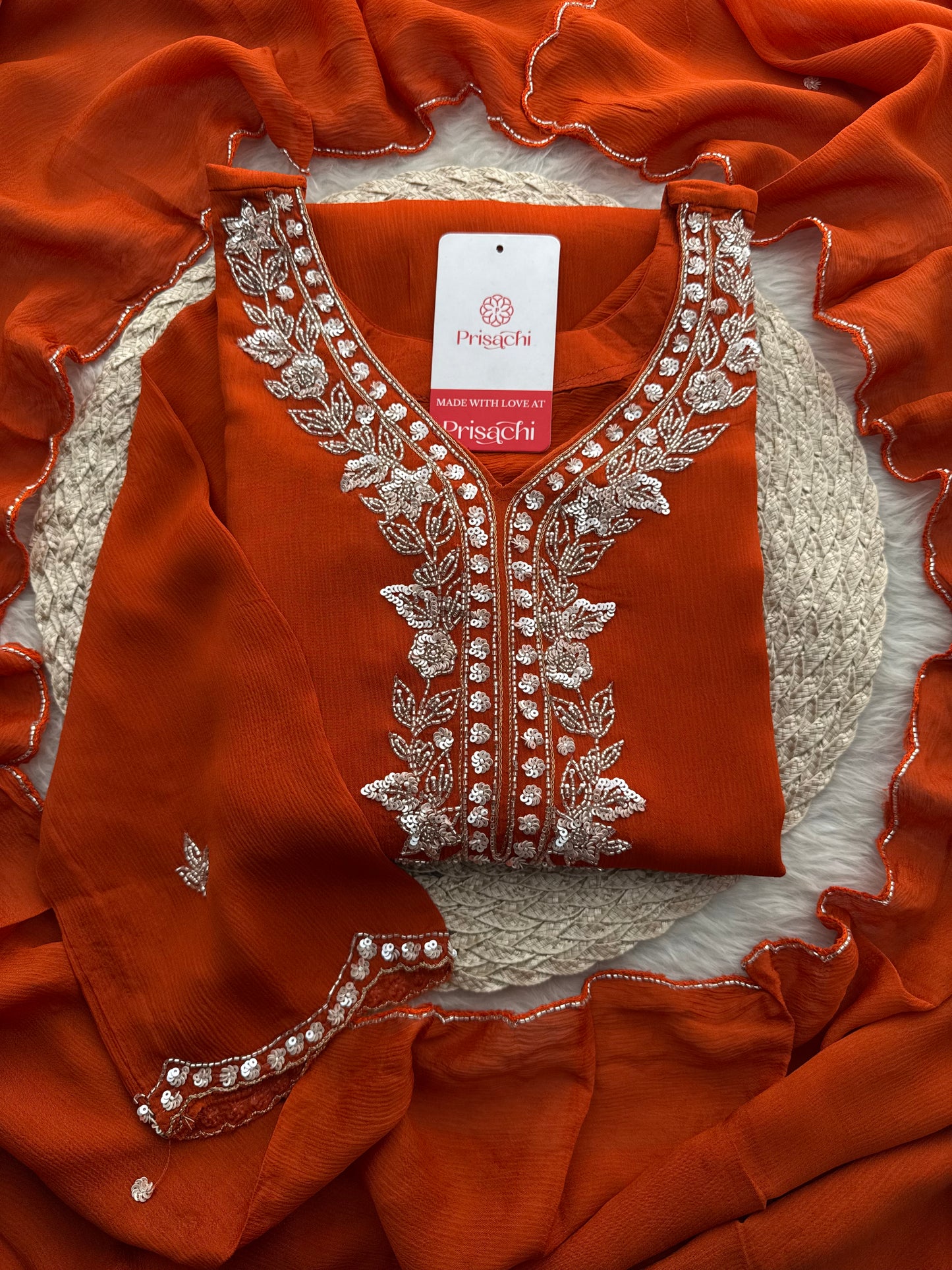 Orange Zardozi Embroidered Sharara Suit Set with Dupatta | Festive & Wedding Ethnic Wear - Prisachi Official