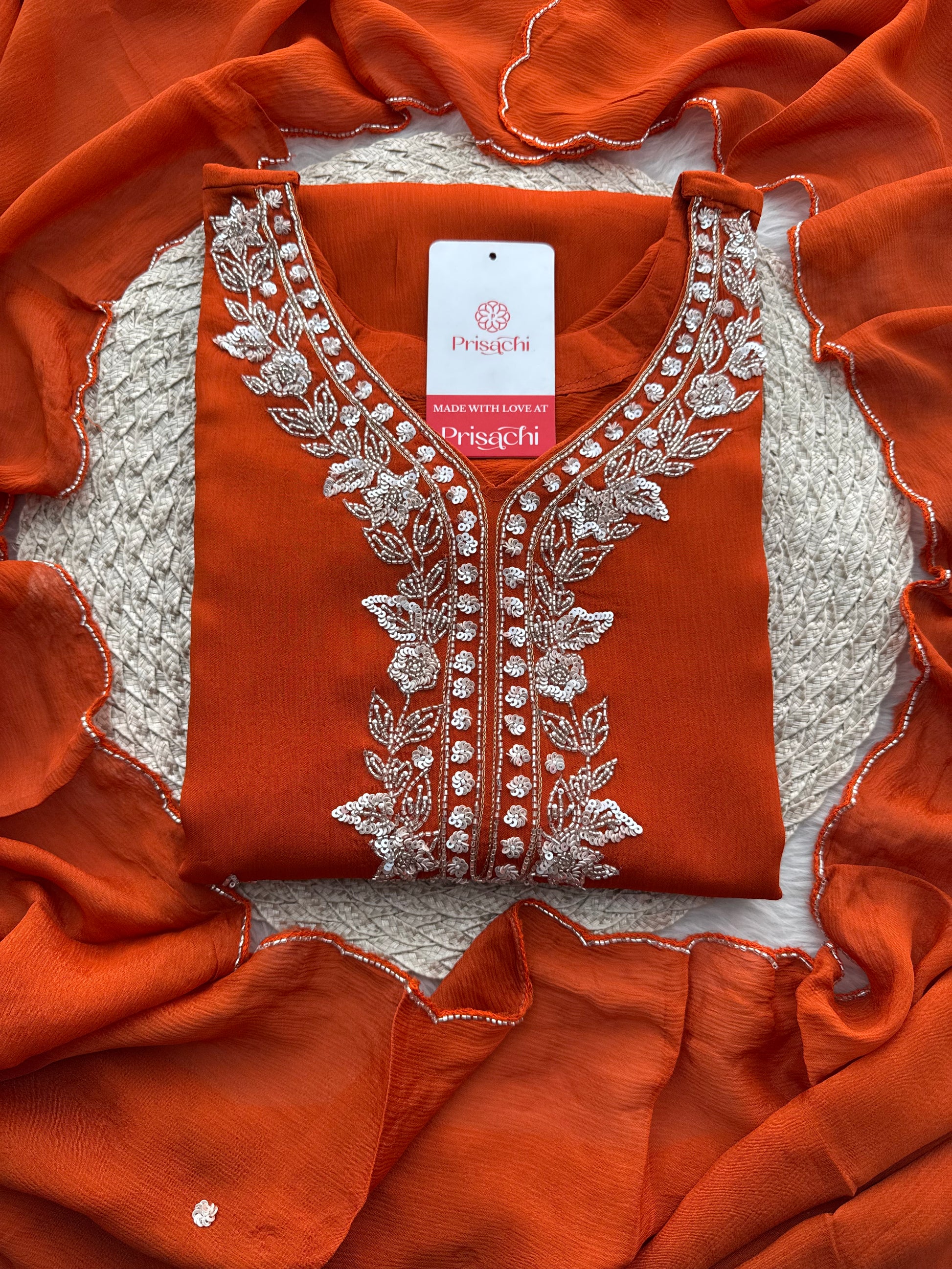 Orange Zardozi Embroidered Sharara Suit Set with Dupatta | Festive & Wedding Ethnic Wear - Prisachi Official