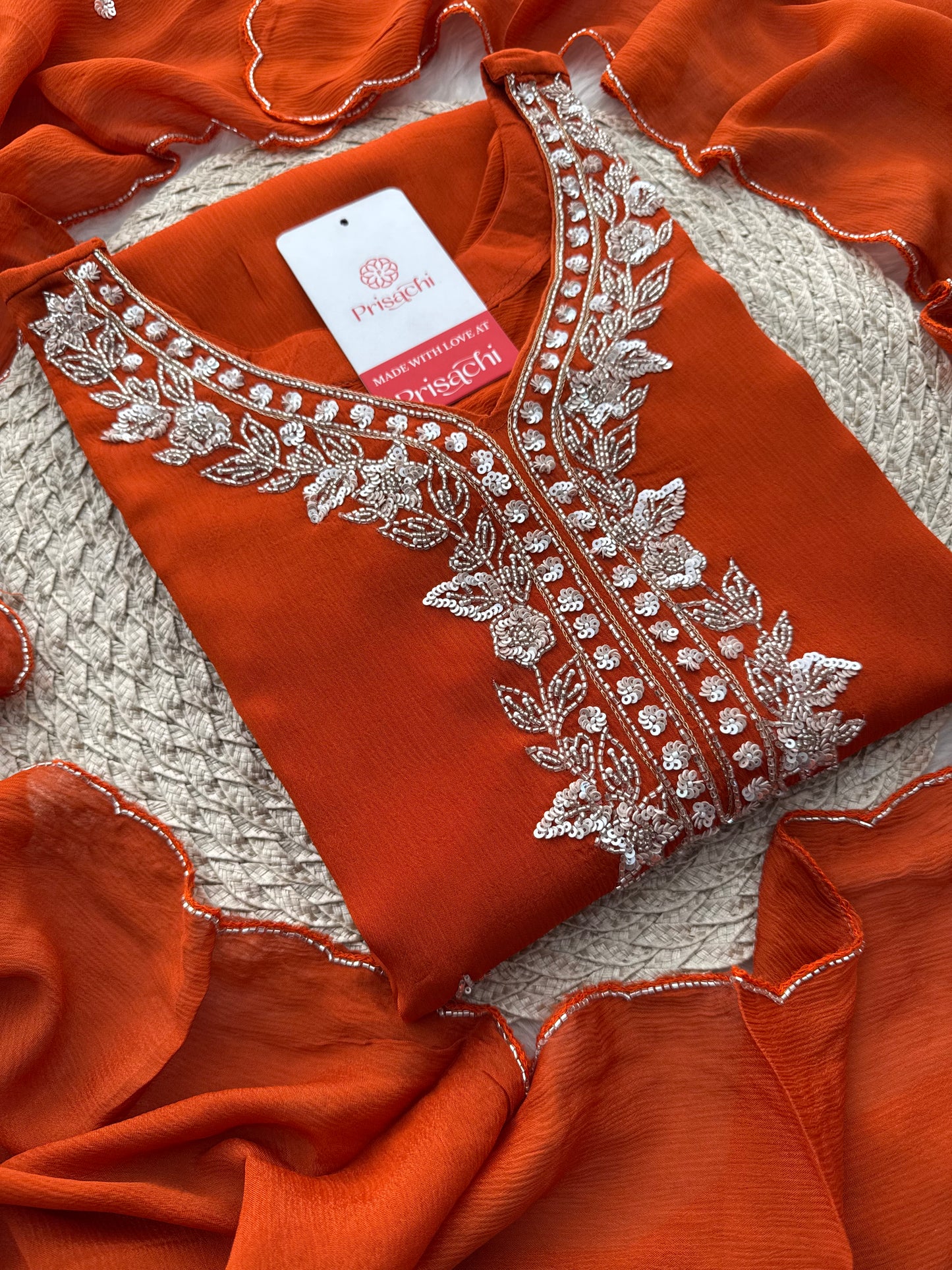 Orange Zardozi Embroidered Sharara Suit Set with Dupatta | Festive & Wedding Ethnic Wear - Prisachi Official