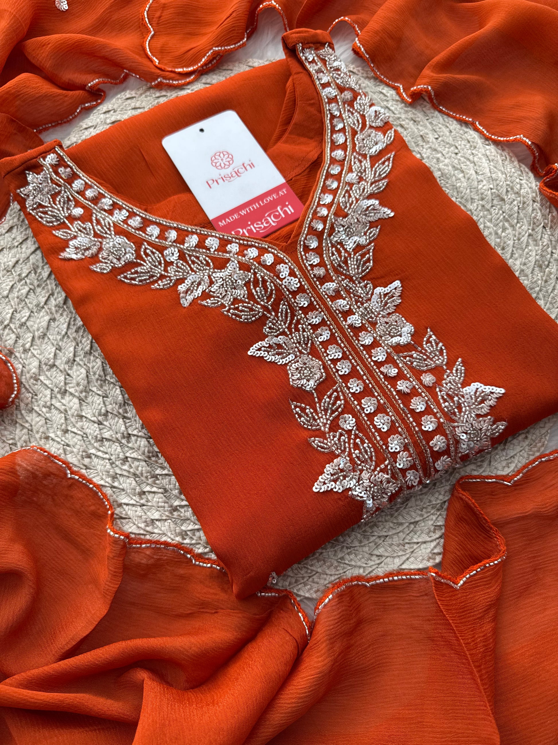 Orange Zardozi Embroidered Sharara Suit Set with Dupatta | Festive & Wedding Ethnic Wear - Prisachi Official
