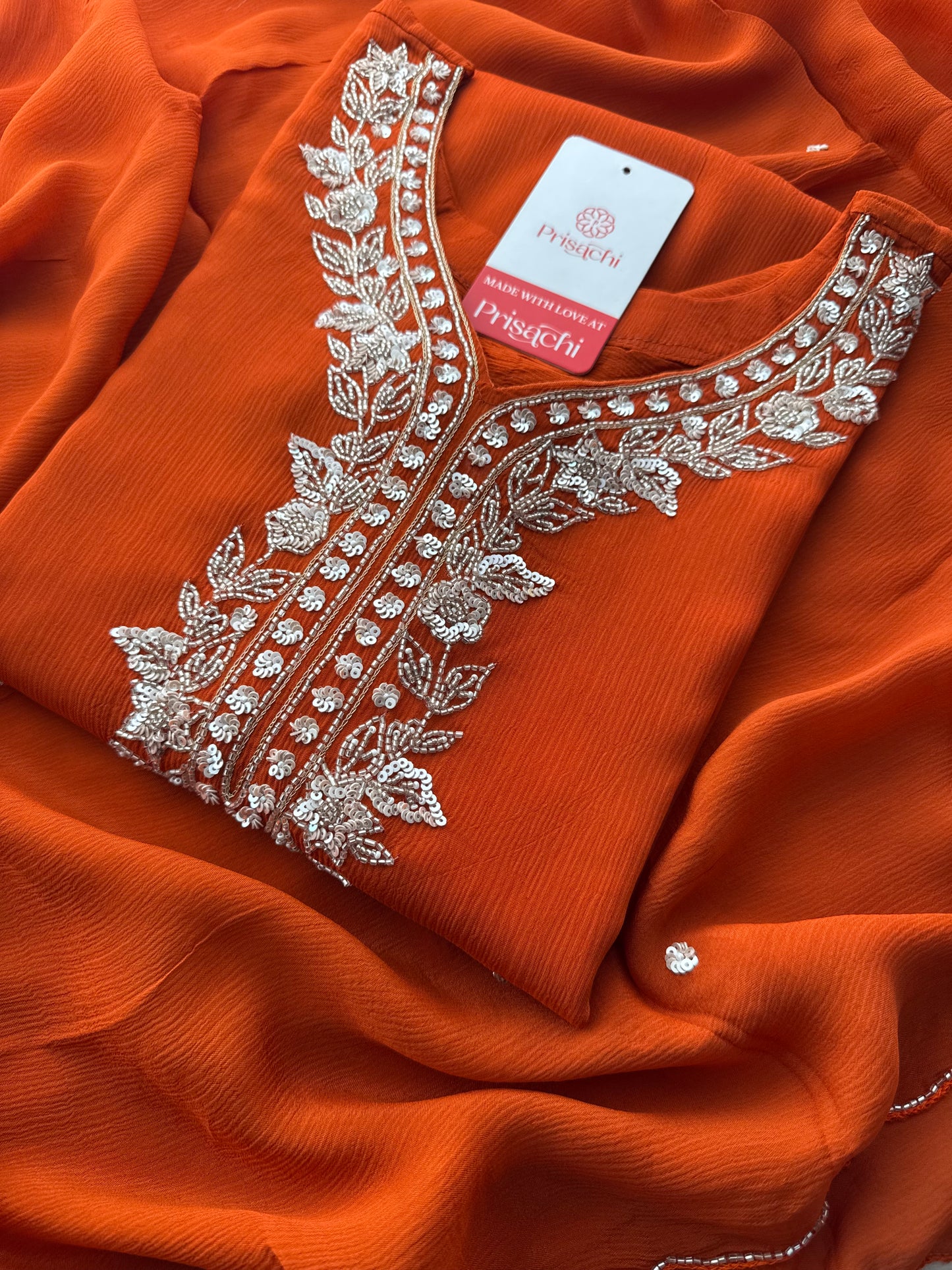 Orange Zardozi Embroidered Sharara Suit Set with Dupatta | Festive & Wedding Ethnic Wear - Prisachi Official
