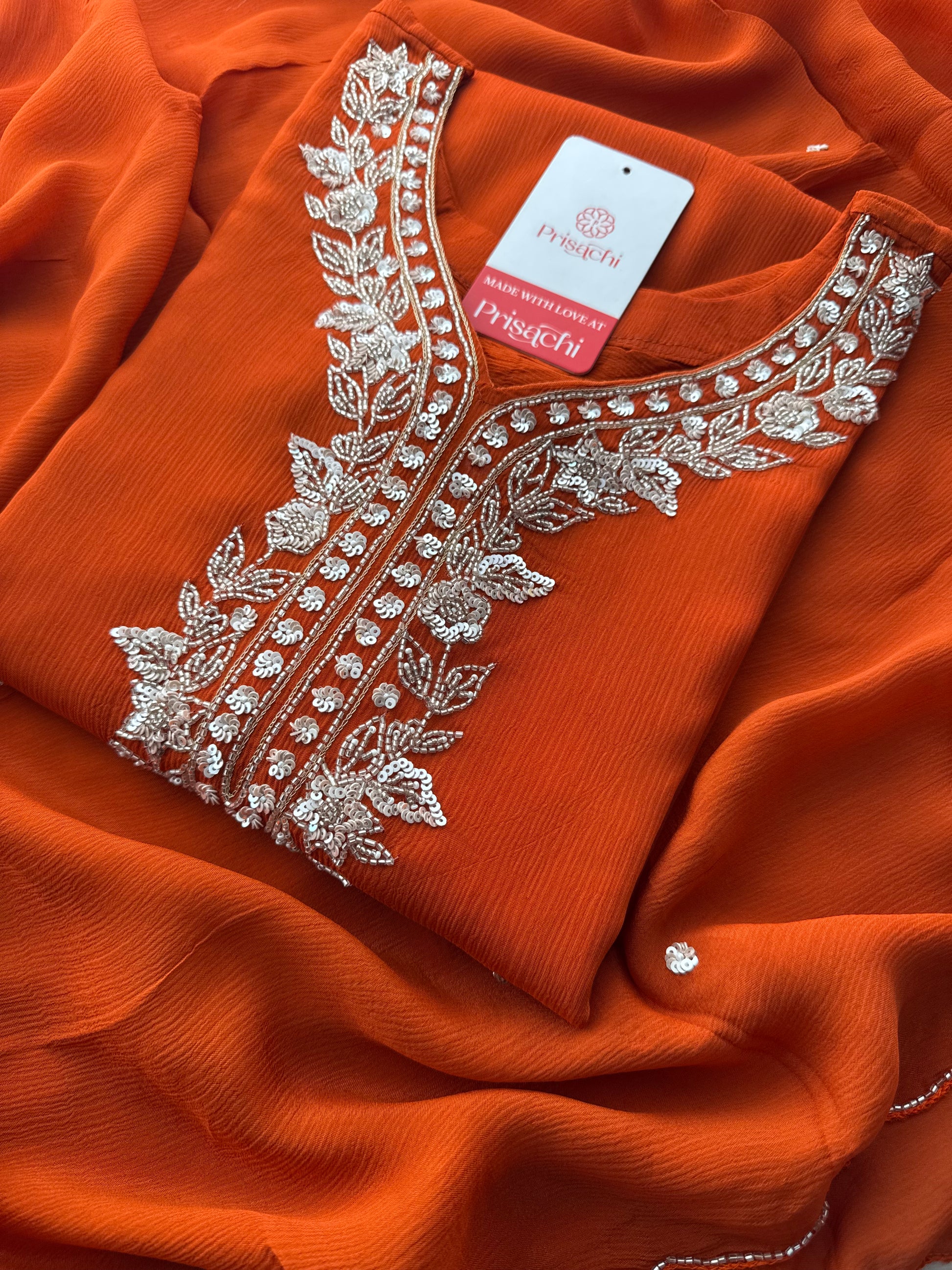 Orange Zardozi Embroidered Sharara Suit Set with Dupatta | Festive & Wedding Ethnic Wear - Prisachi Official