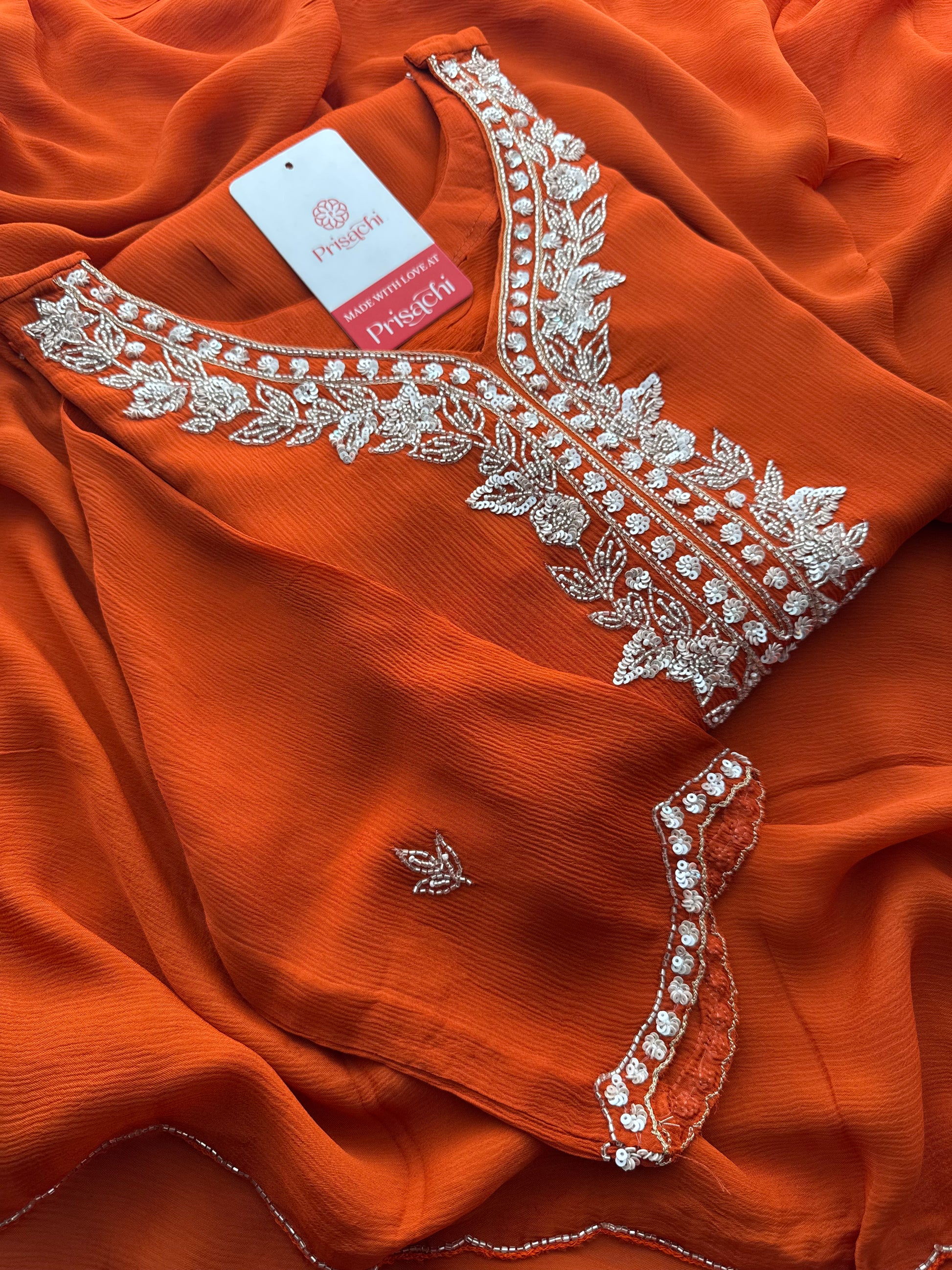 Orange Zardozi Embroidered Sharara Suit Set with Dupatta | Festive & Wedding Ethnic Wear - Prisachi Official