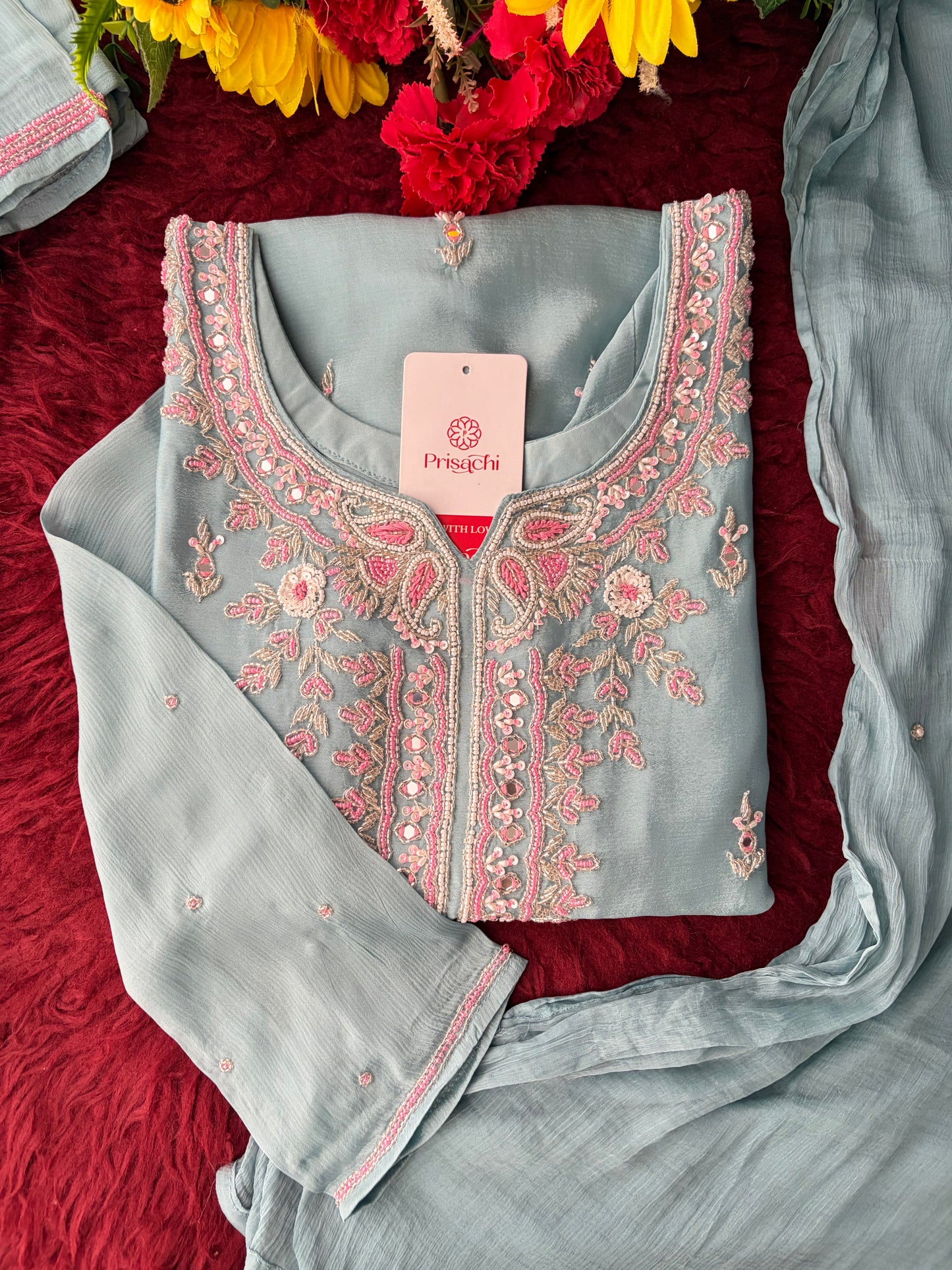 Blue Zardozi Embroidered Sharara Suit Set with Dupatta | Festive & Wedding Ethnic Wear