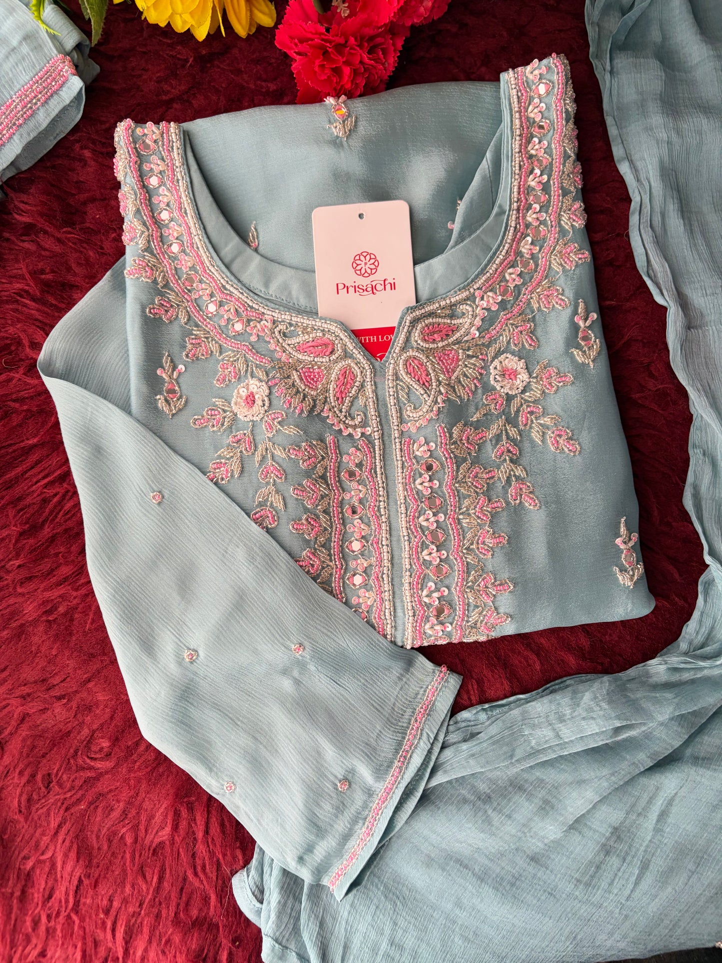 Blue Zardozi Embroidered Sharara Suit Set with Dupatta | Festive & Wedding Ethnic Wear