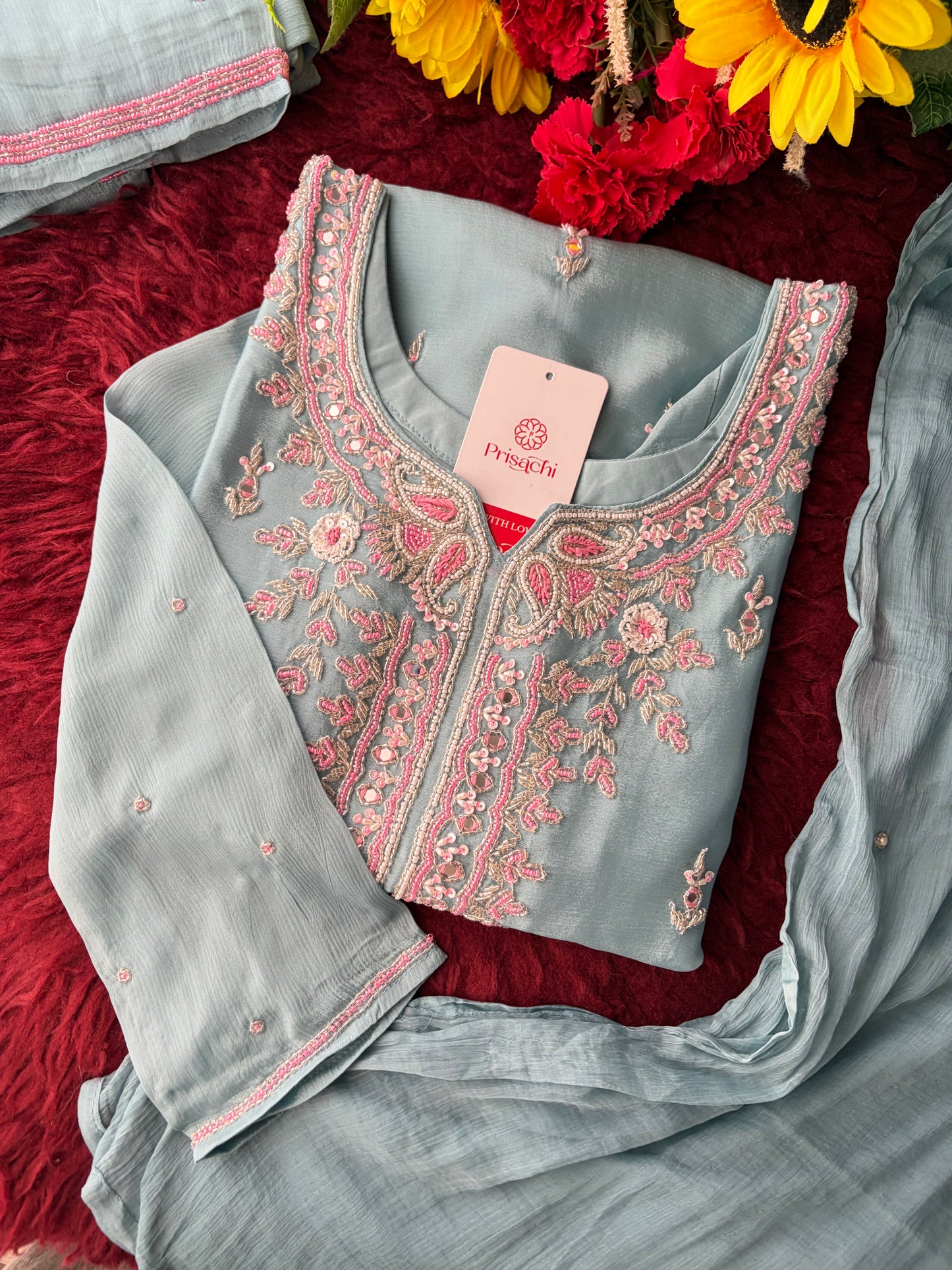 Blue Zardozi Embroidered Sharara Suit Set with Dupatta | Festive & Wedding Ethnic Wear
