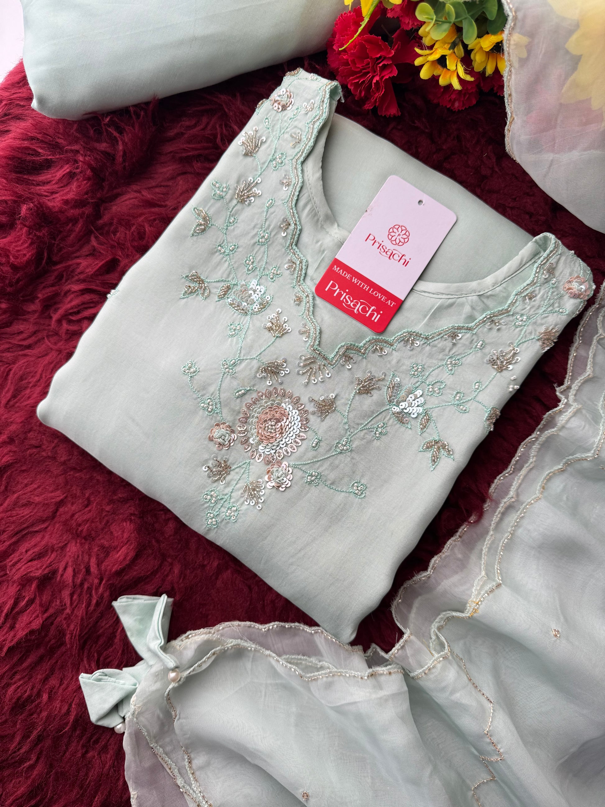 Sky Blue Zardozi Embroidered Sharara Suit Set with Dupatta | Festive & Wedding Ethnic Wear - Prisachi Official