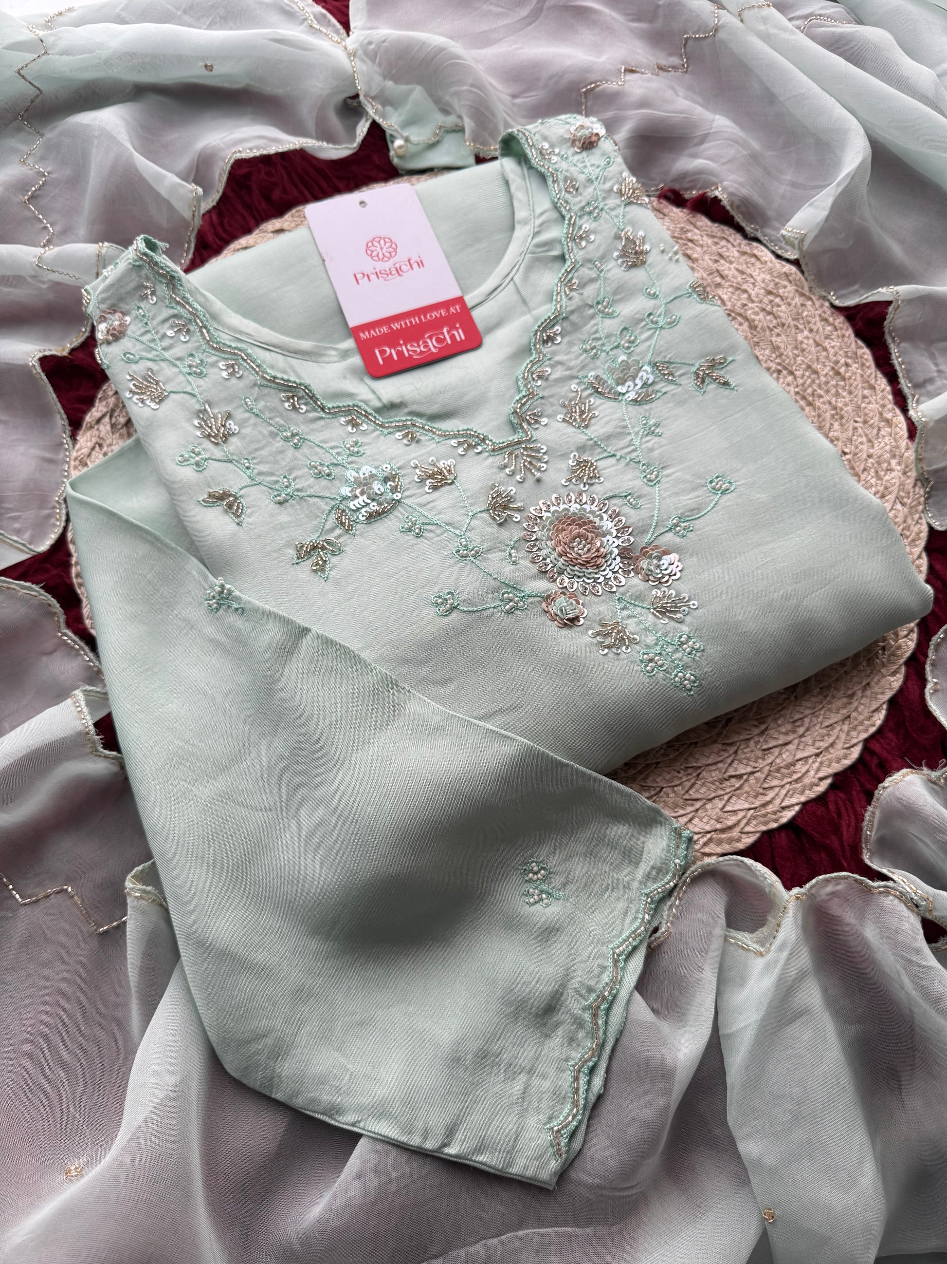 Sky Blue Zardozi Embroidered Sharara Suit Set with Dupatta | Festive & Wedding Ethnic Wear - Prisachi Official
