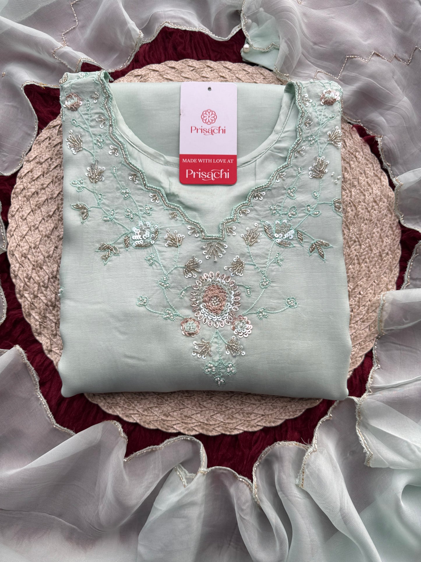 Sky Blue Zardozi Embroidered Sharara Suit Set with Dupatta | Festive & Wedding Ethnic Wear - Prisachi Official