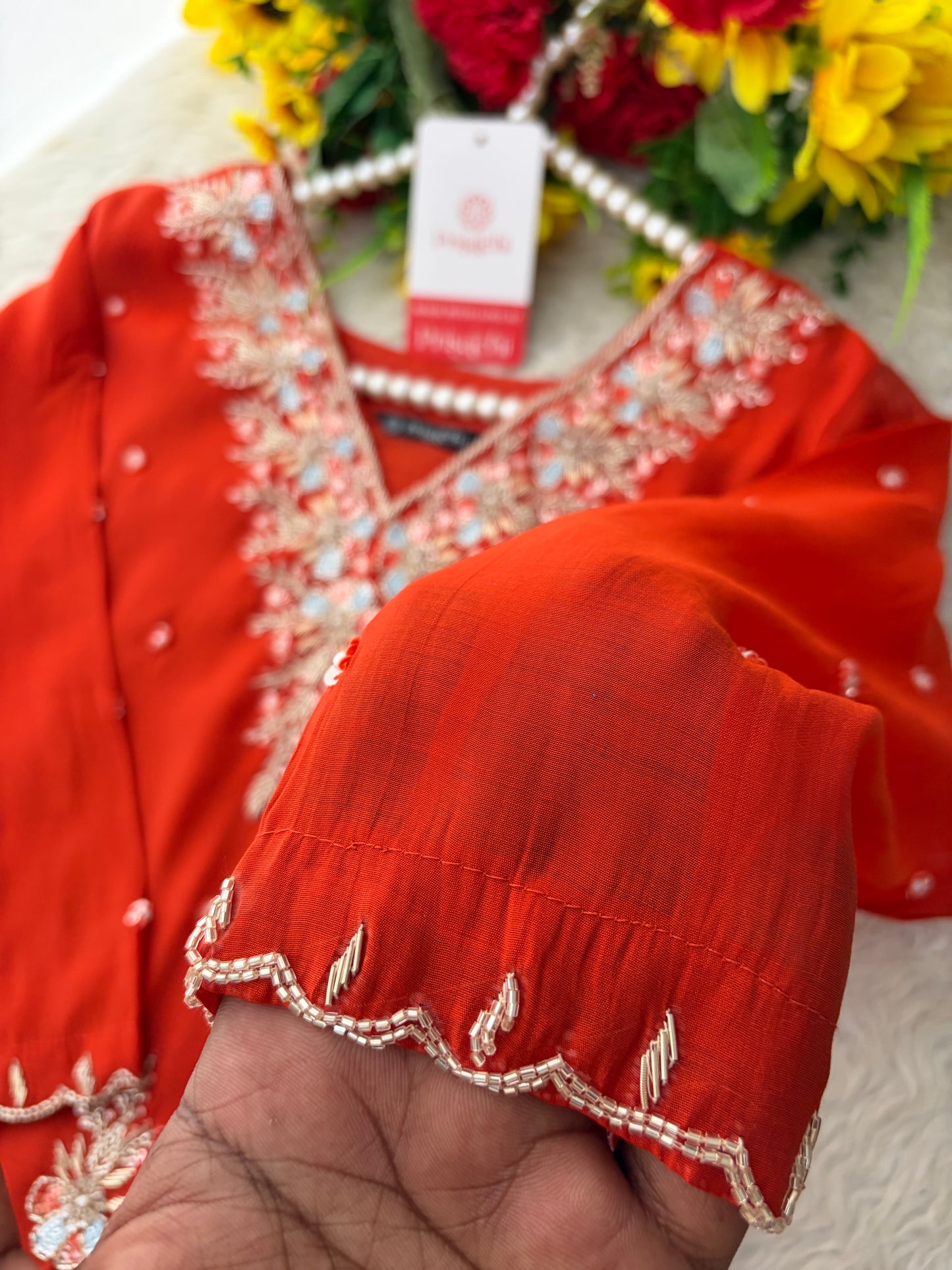 Orange Zardozi Embroidered Ethnic Kurta Set for Women with Dupatta & Pants | Festive Traditional Suit Set