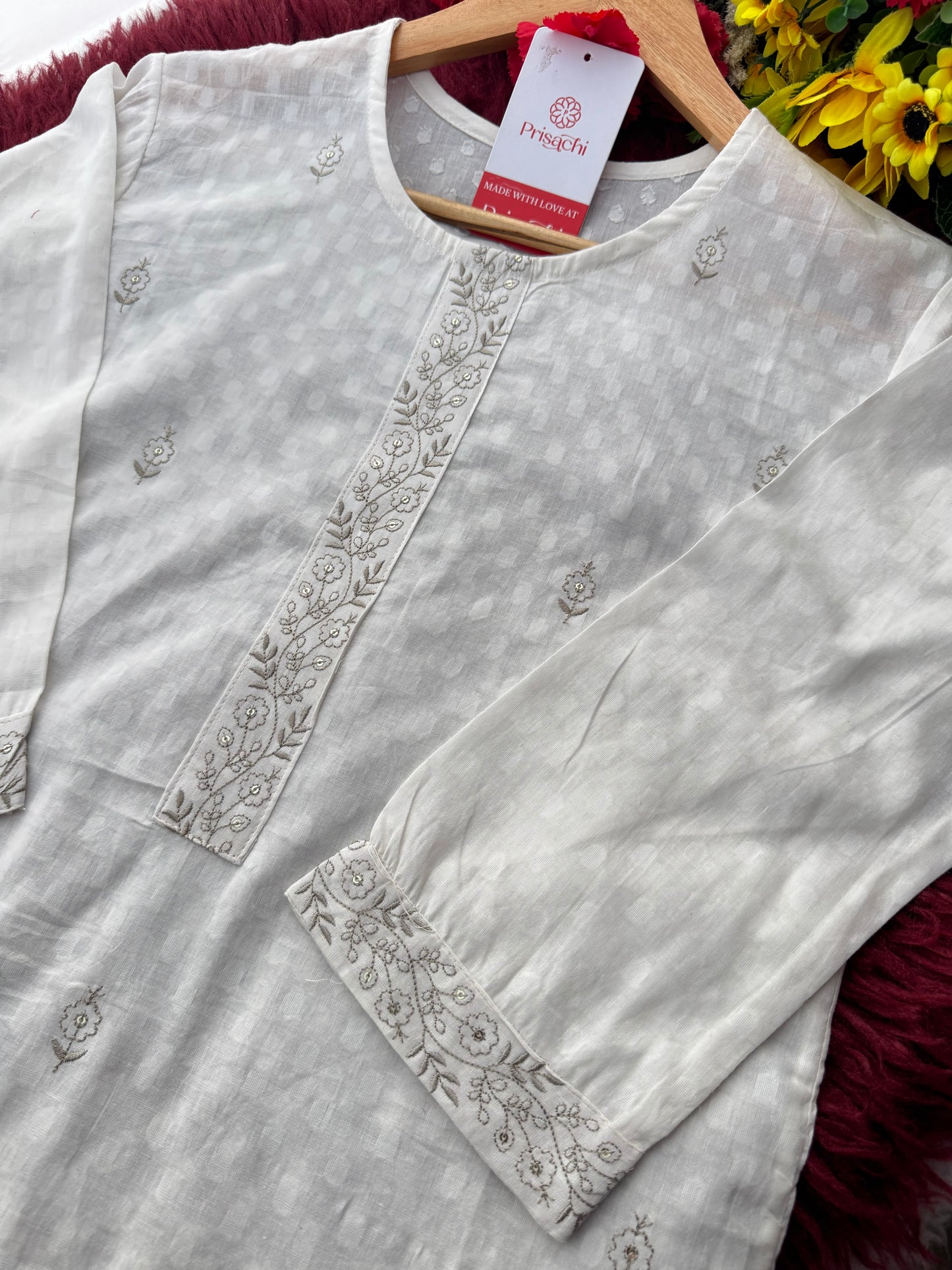 Elegant White Short Straight Embroidered Kurti for Women | Casual Office Wear Ethnic - Prisachi Official