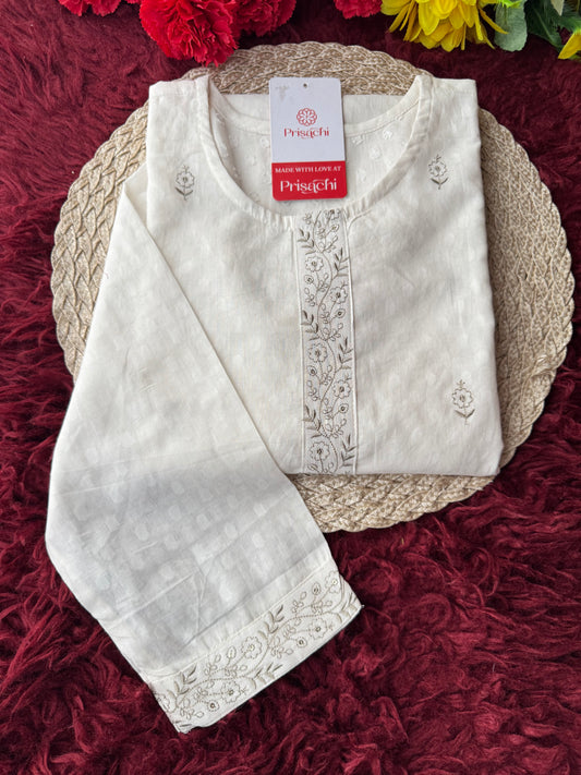 Elegant White Short Straight Embroidered Kurti for Women | Casual Office Wear Ethnic - Prisachi Official