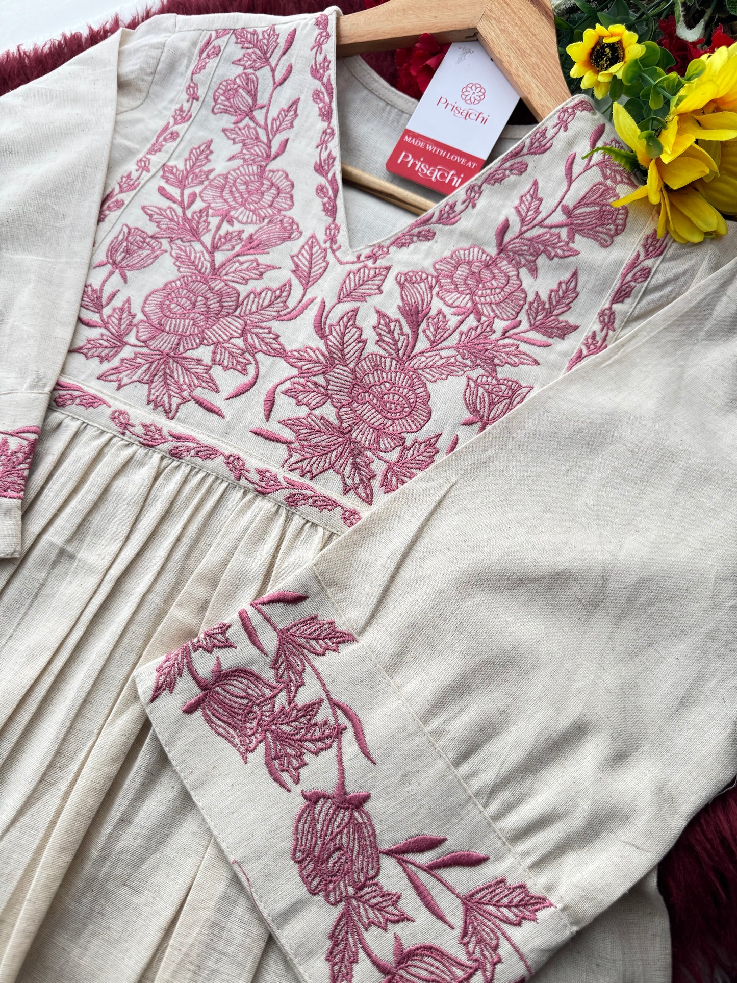 Off White Short Straight Embroidered Kurti for Women | Casual Office Wear Ethnic Tunic - Prisachi Official