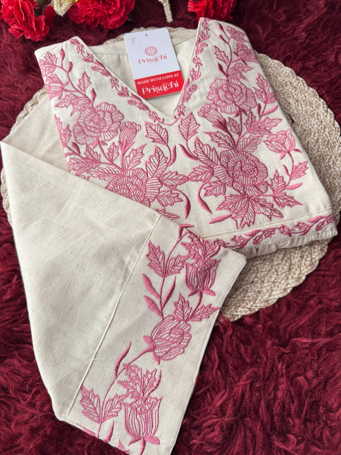 Off White Short Straight Embroidered Kurti for Women | Casual Office Wear Ethnic Tunic - Prisachi Official